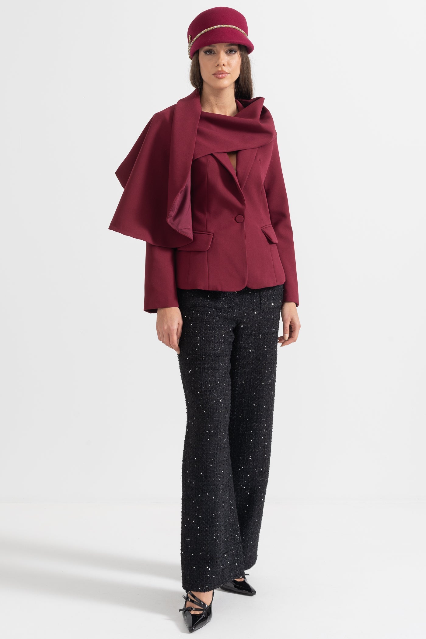 Ariana | Modern Blazer with Asymmetrical Draped Scarf