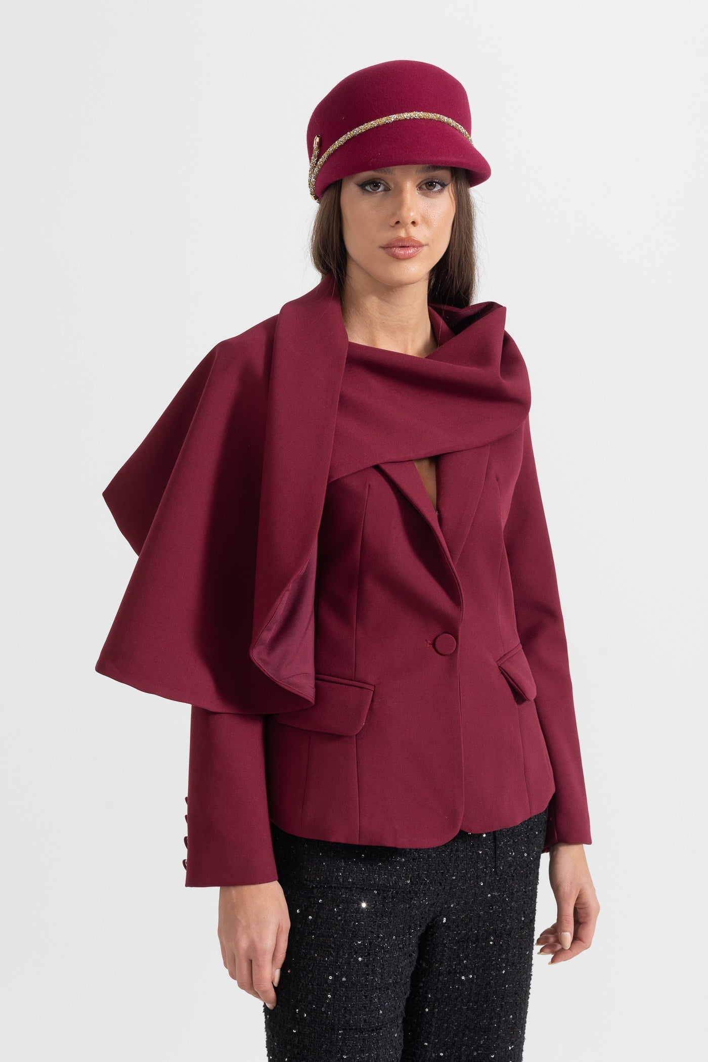 Ariana | Modern Blazer with Asymmetrical Draped Scarf