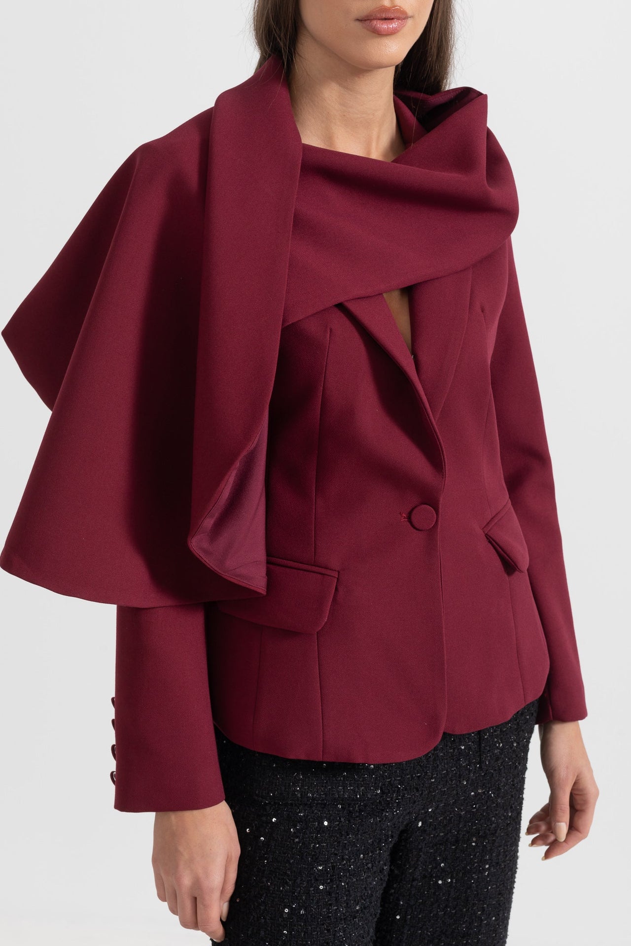 Ariana | Modern Blazer with Asymmetrical Draped Scarf