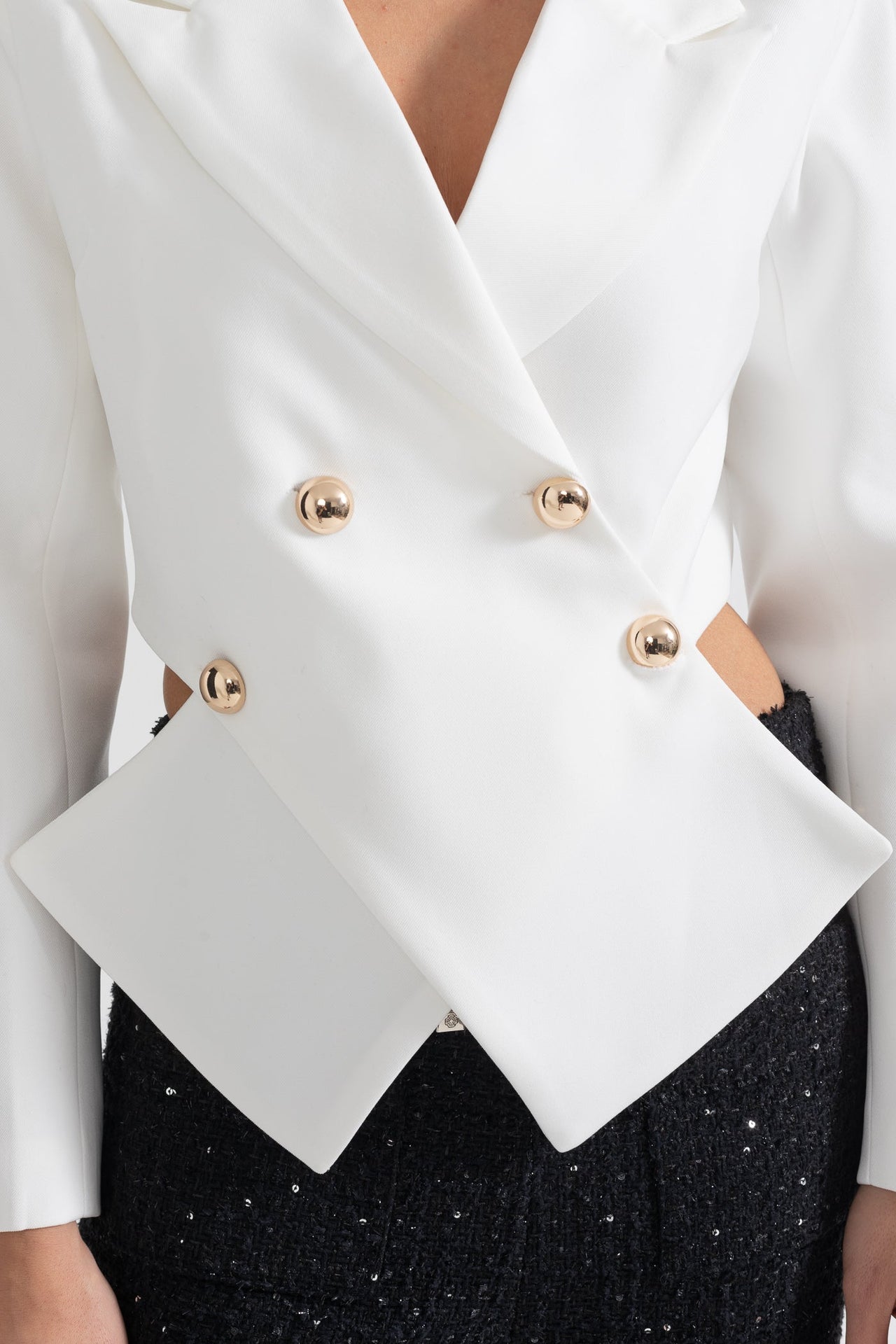 Contemporary Blazer With Crossed Front Closure - White