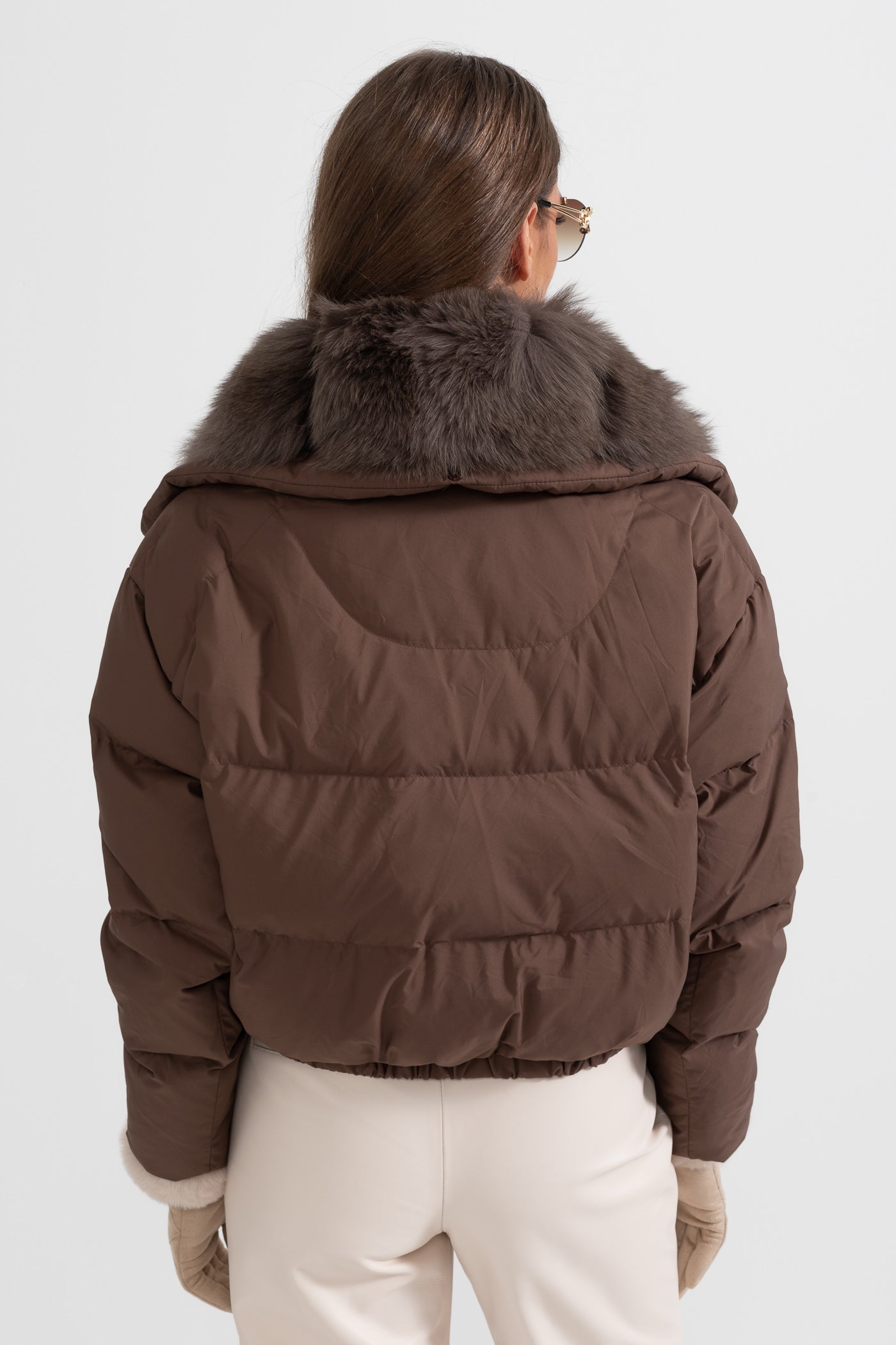 Bufferjakke med Brown Fox Fur -Lined Hood - Brown