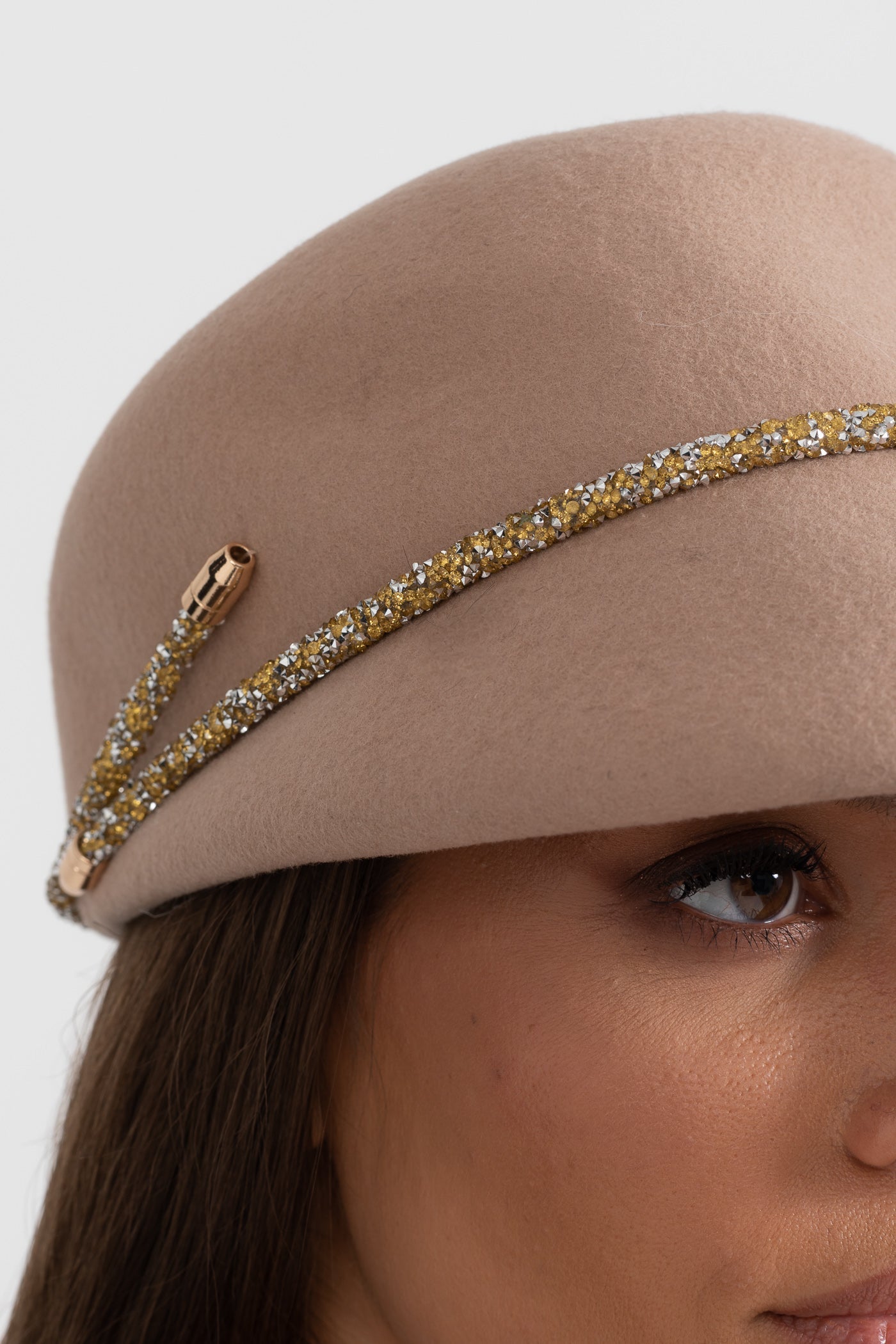 Short Brim Hat With Wrapped Detail - Beige