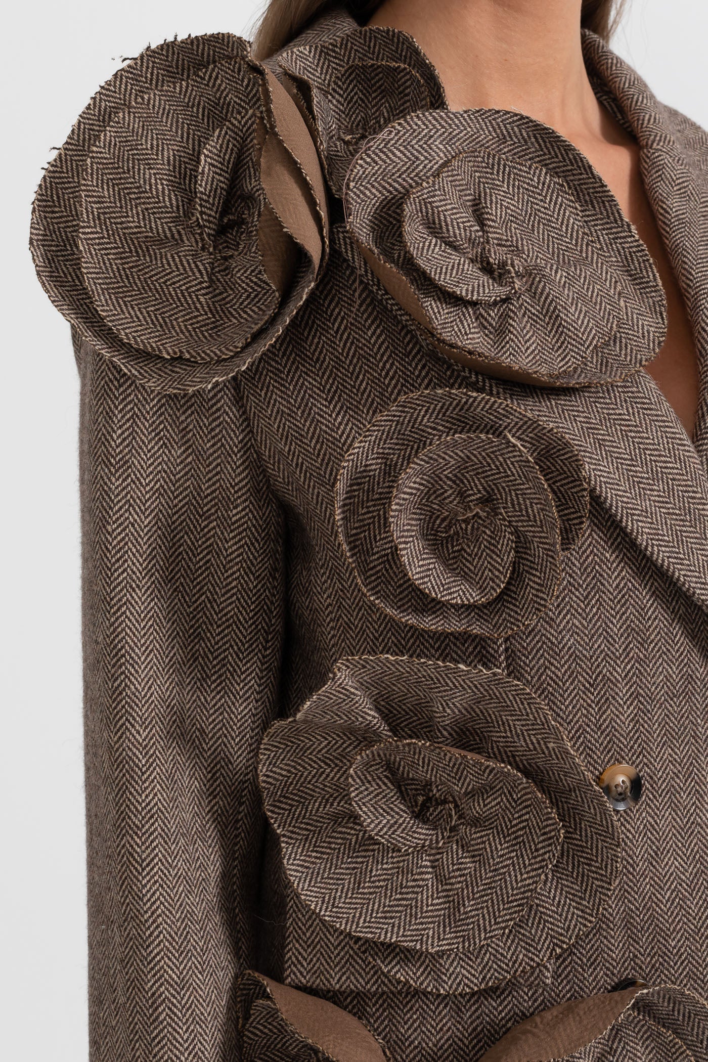 Blomsterpyntet dobbeltbrystet tweed blazer - brun