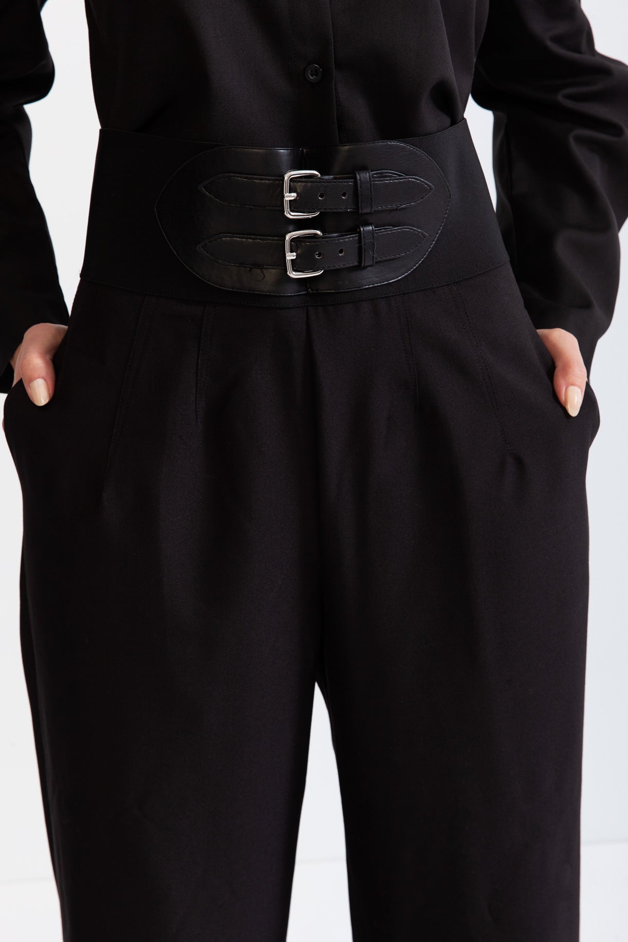 Palazzo Trousers with Belted Waist - Black