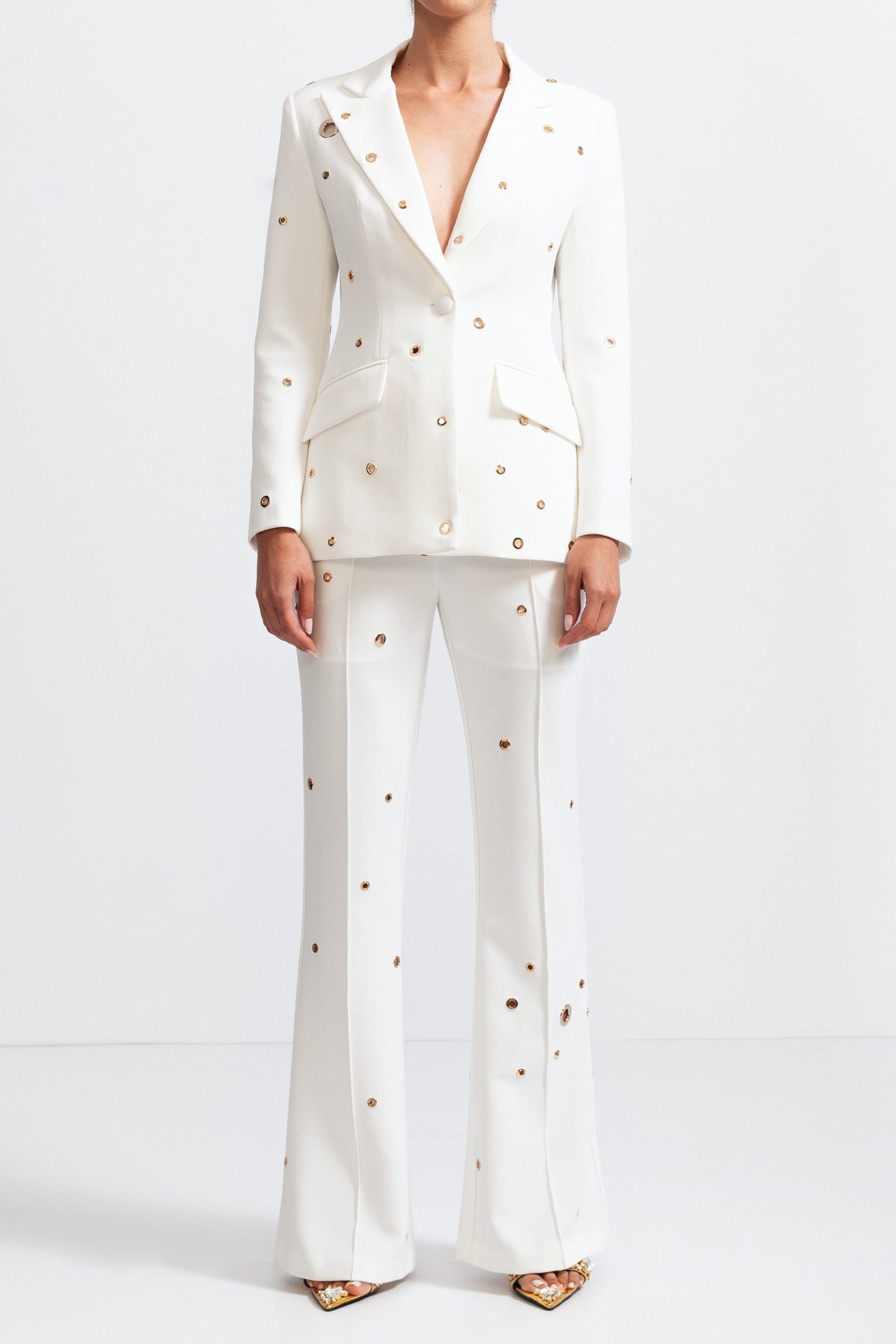 Two Piece Elegant Suit with Metal Details - White