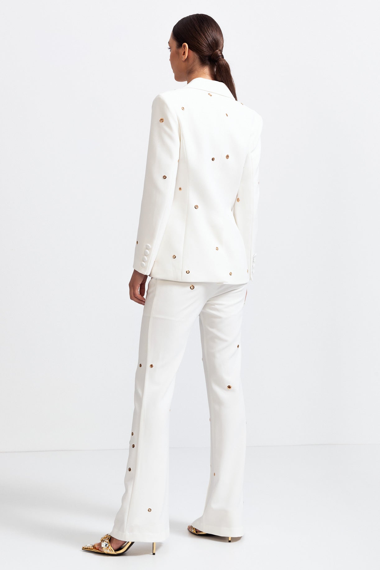 Two Piece Elegant Suit with Metal Details - White