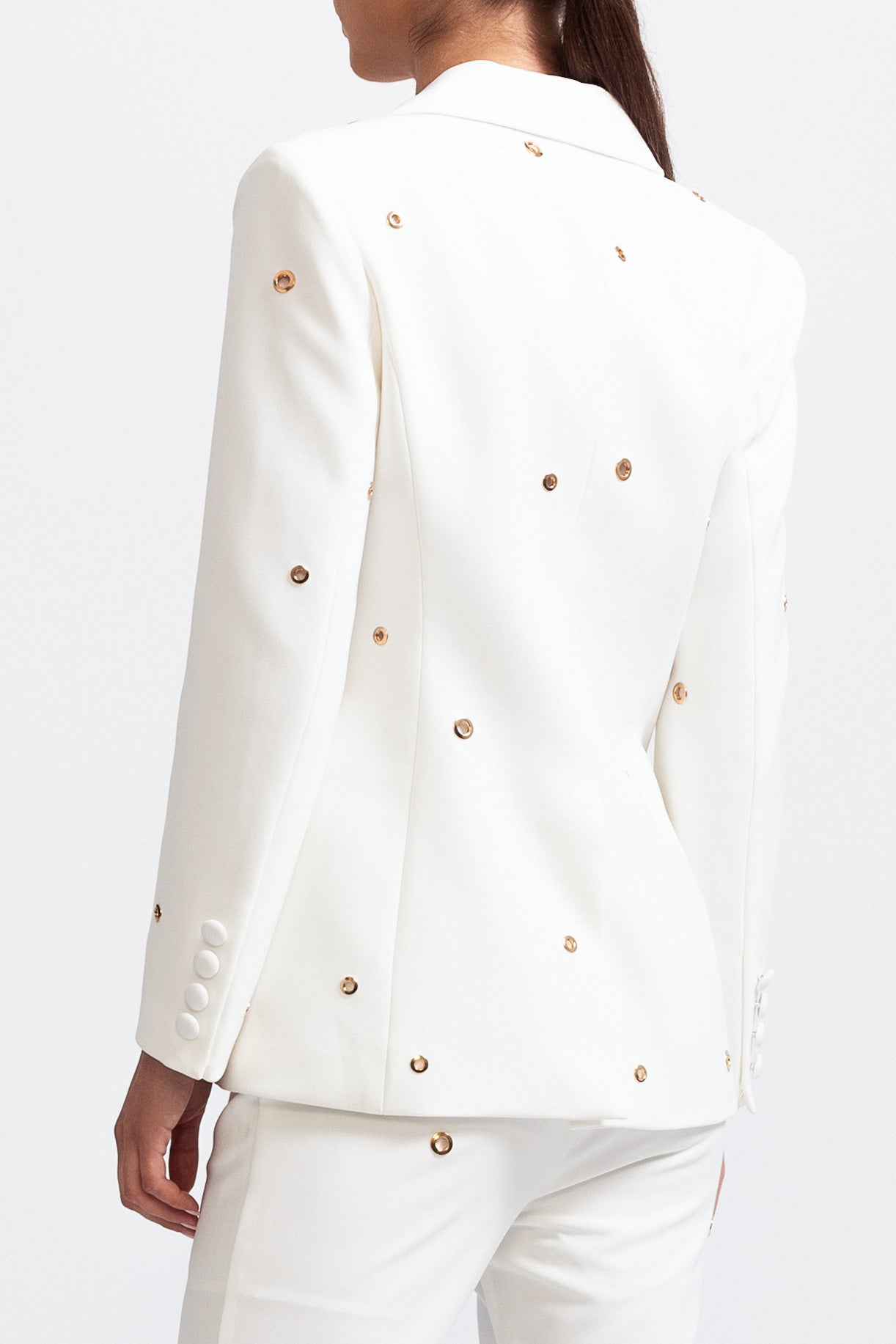 Two Piece Elegant Suit with Metal Details - White