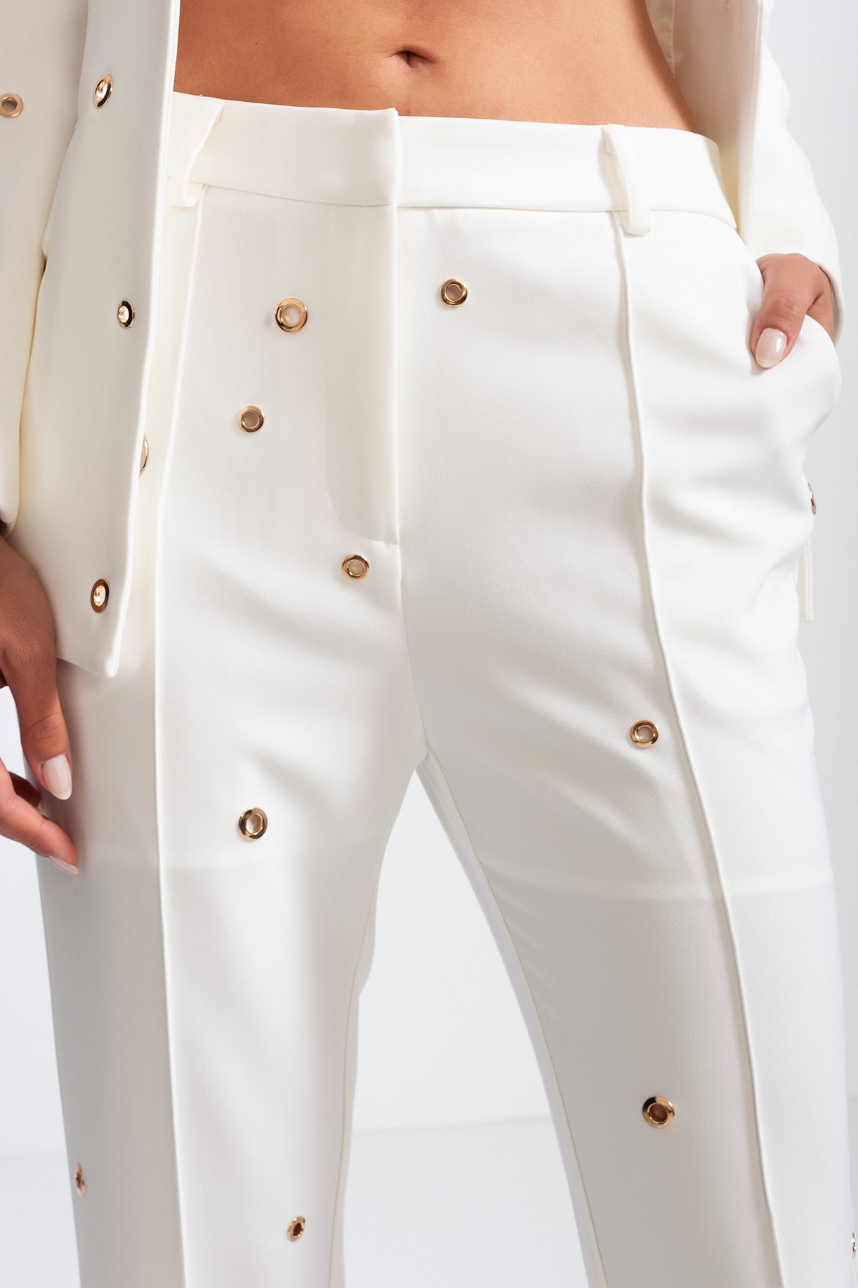 Two Piece Elegant Suit with Metal Details - White