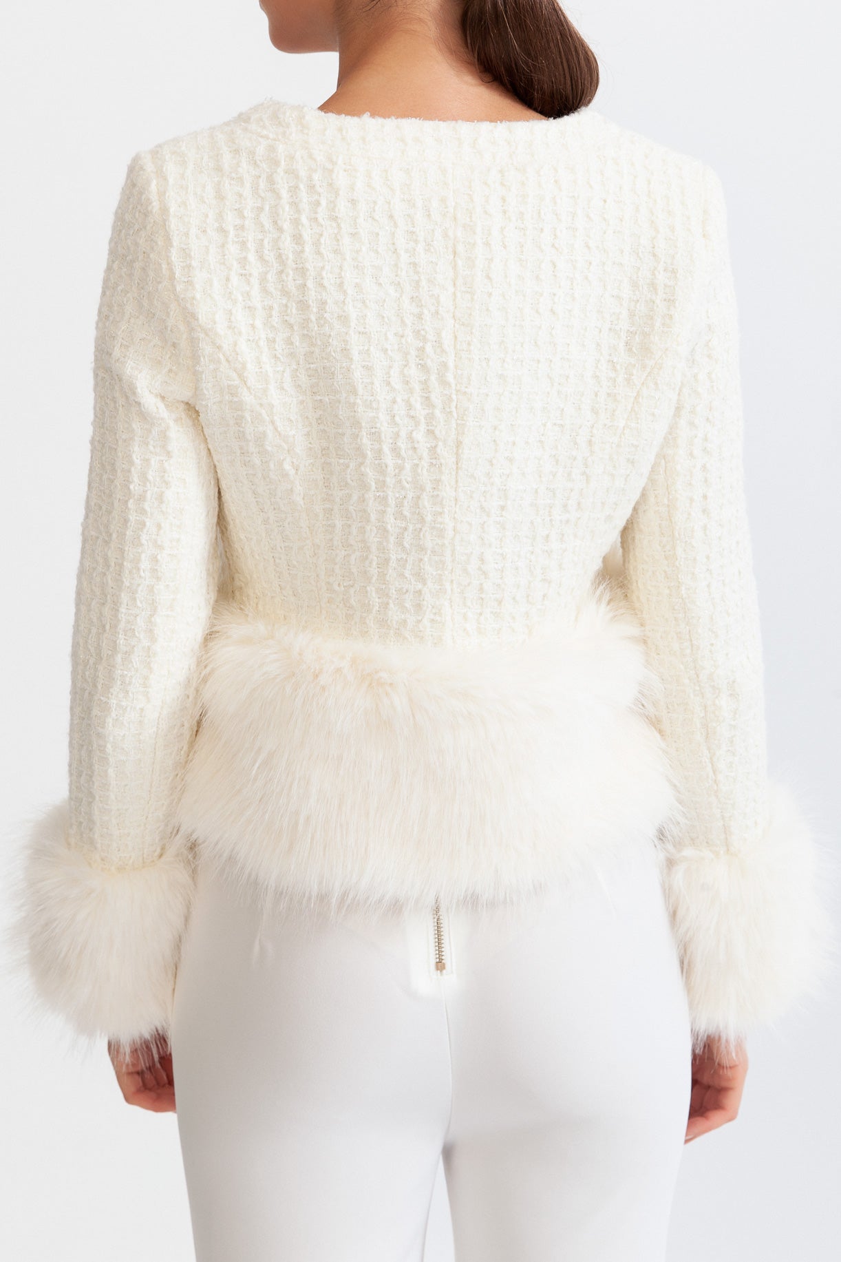 Faux Fur Coat with Wool Blend - White