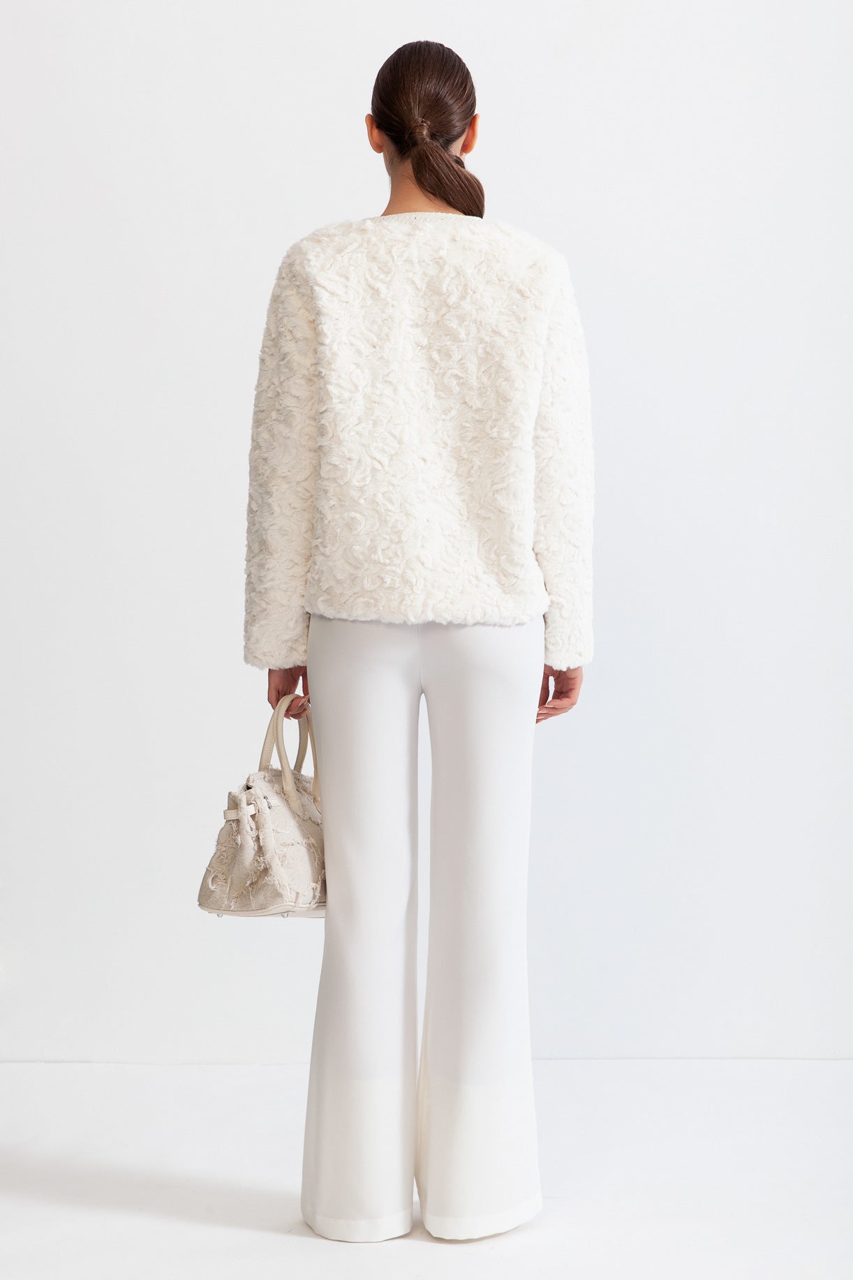 Fluffy Jacket with Gold Buttons - White