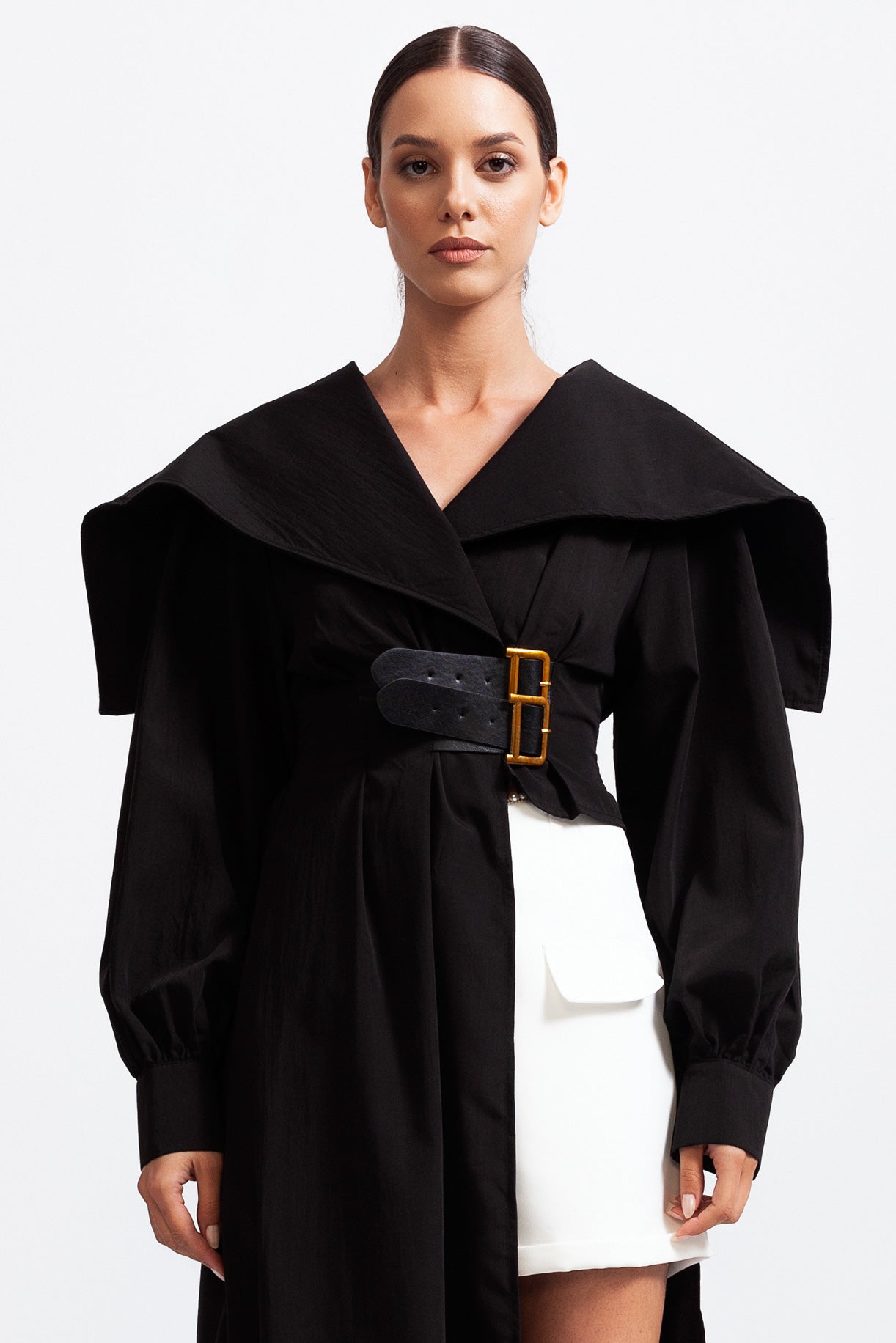 Asymmetrical Shirt with Massive Lapels - Black