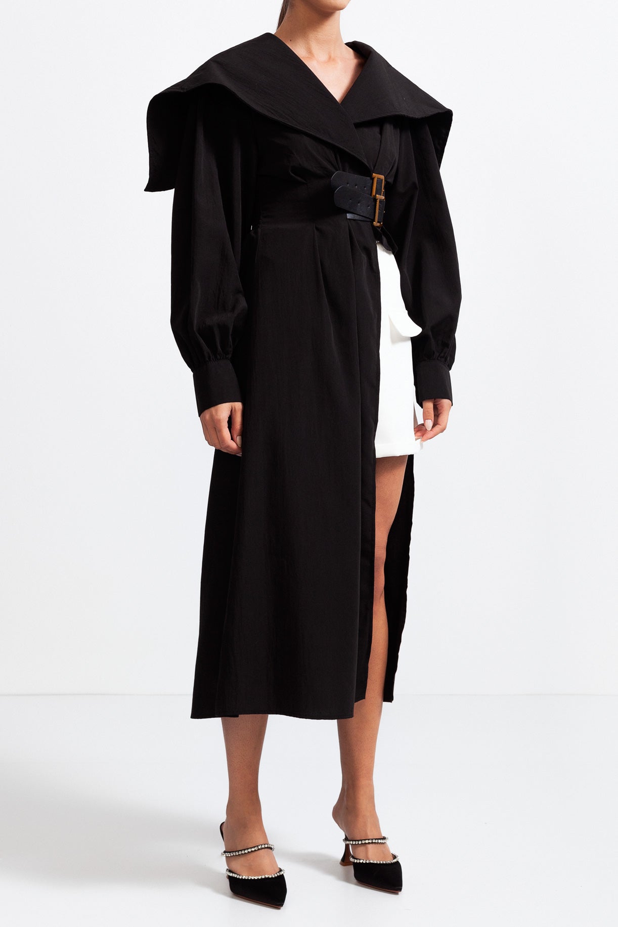 Asymmetrical Shirt with Massive Lapels - Black