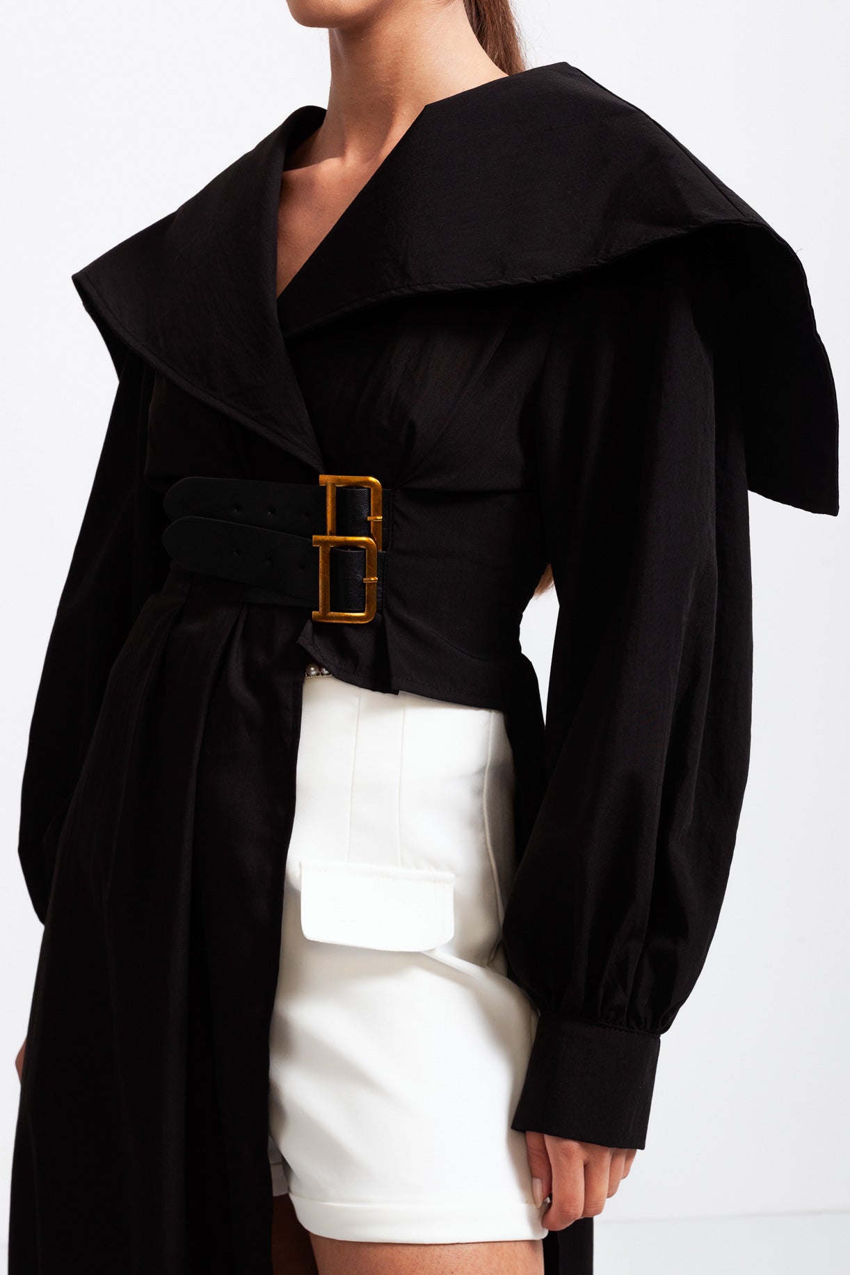 Asymmetrical Shirt with Massive Lapels - Black