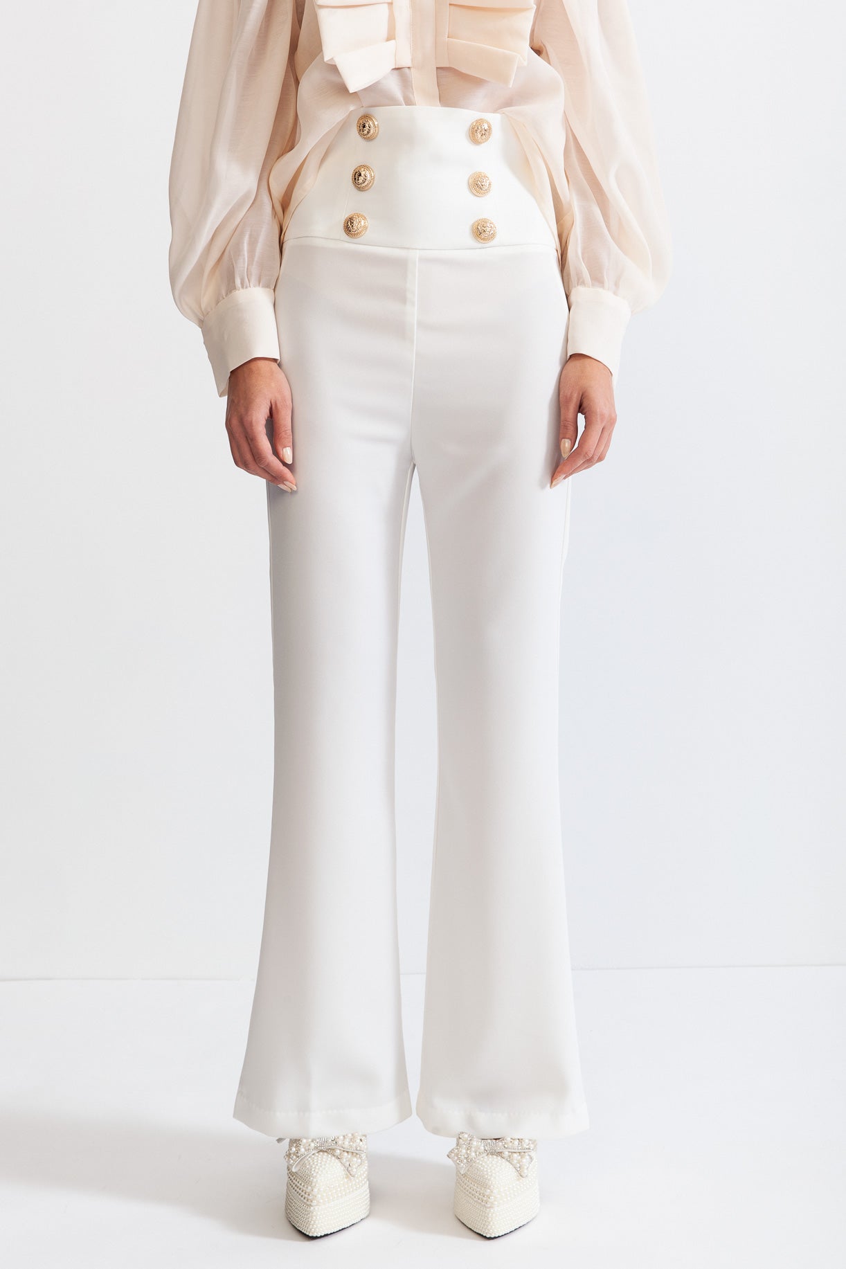 Double Breasted High waisted trousers - White