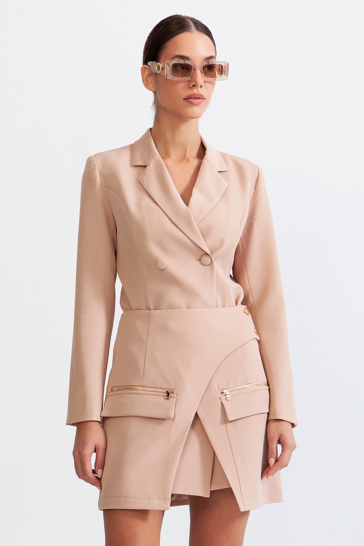 Long jacket with overlapping corset detail - Light Pink