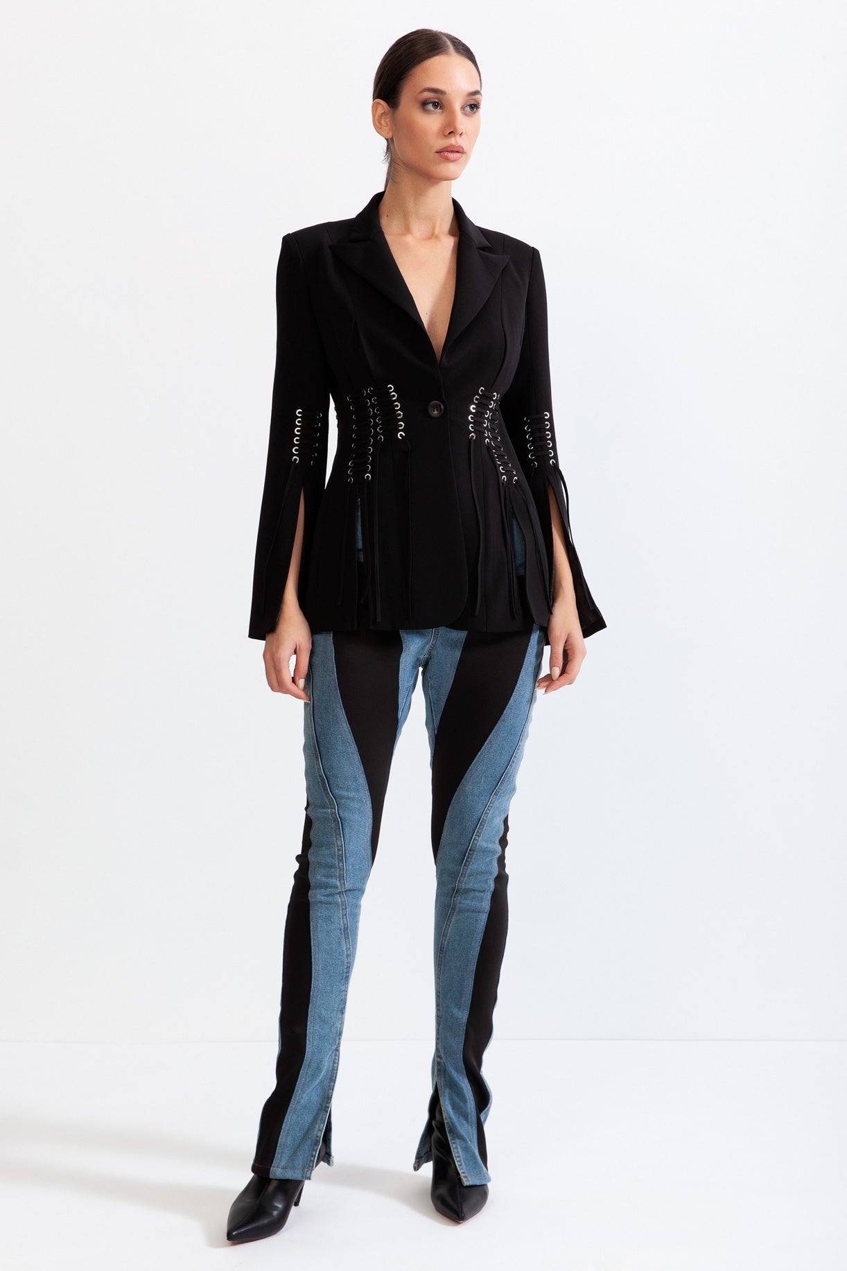 Corset jacket with fringe details - Black