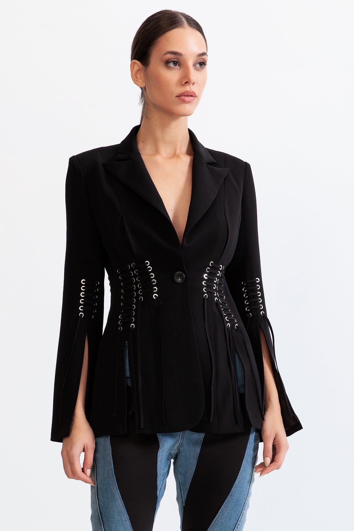 Corset jacket with fringe details - Black