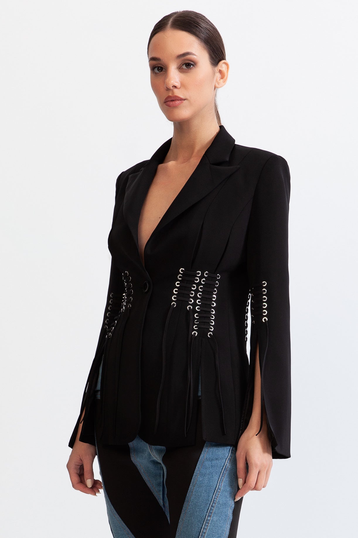 Corset jacket with fringe details - Black