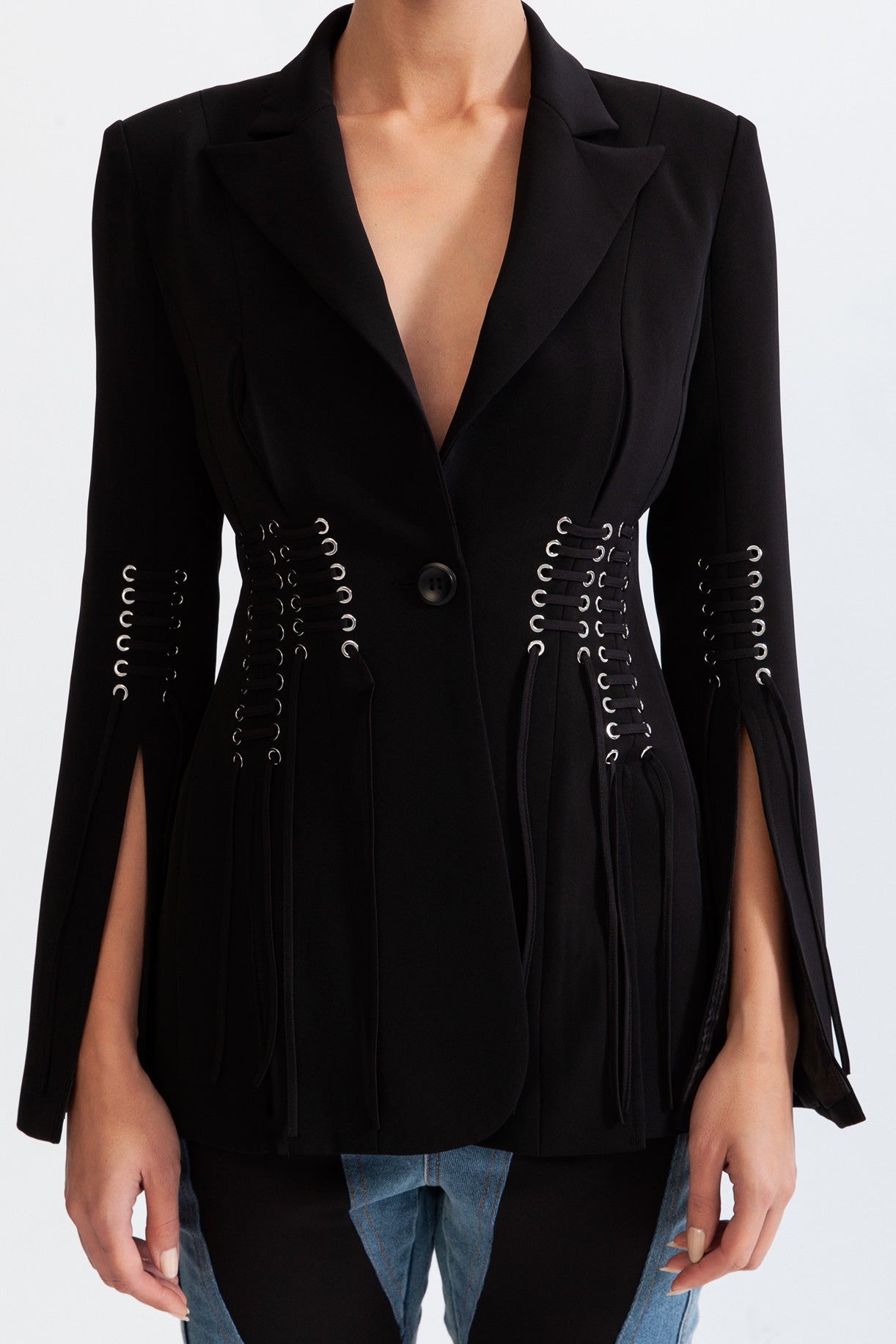 Corset jacket with fringe details - Black