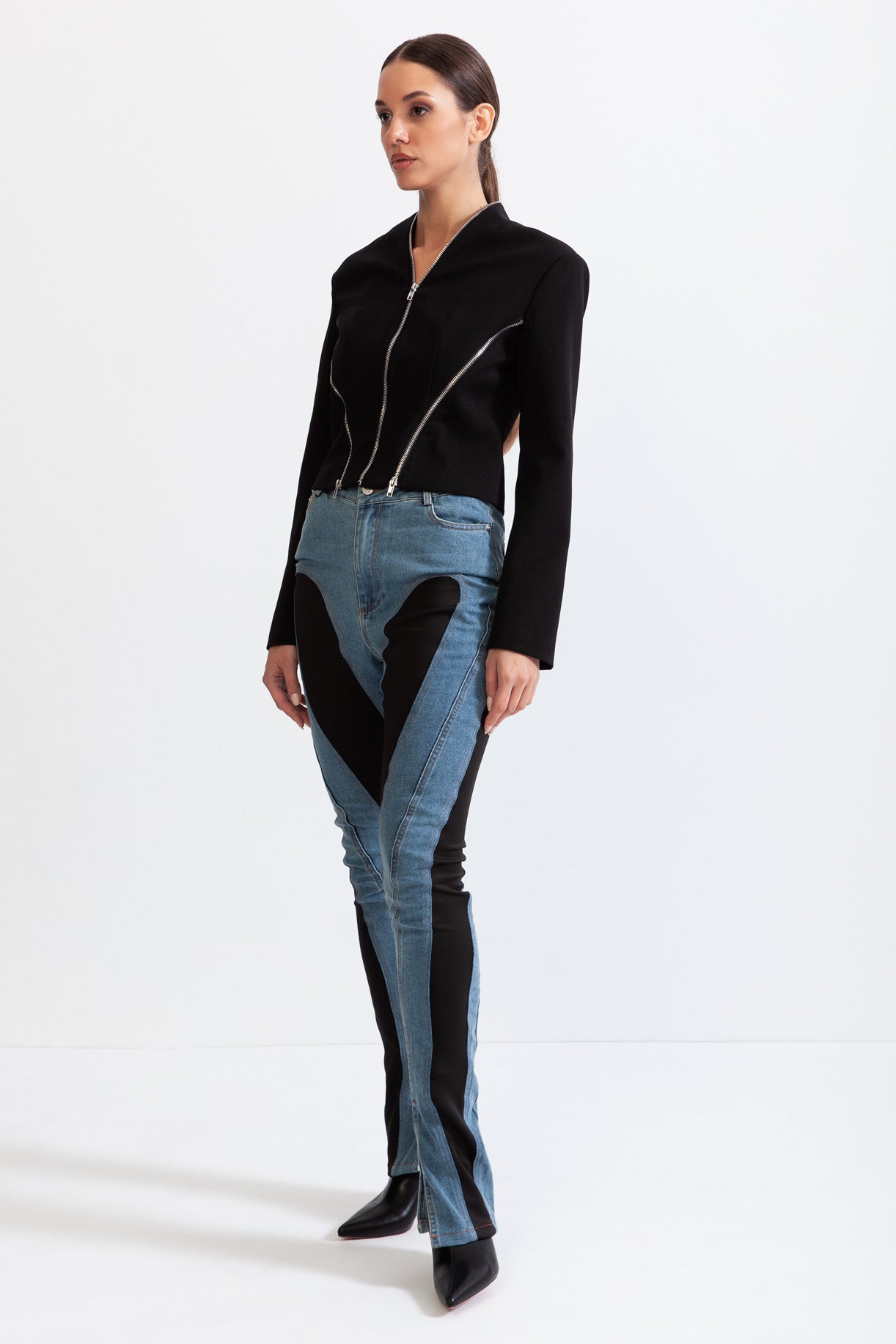 Jacket with geometrical style zipper - Black