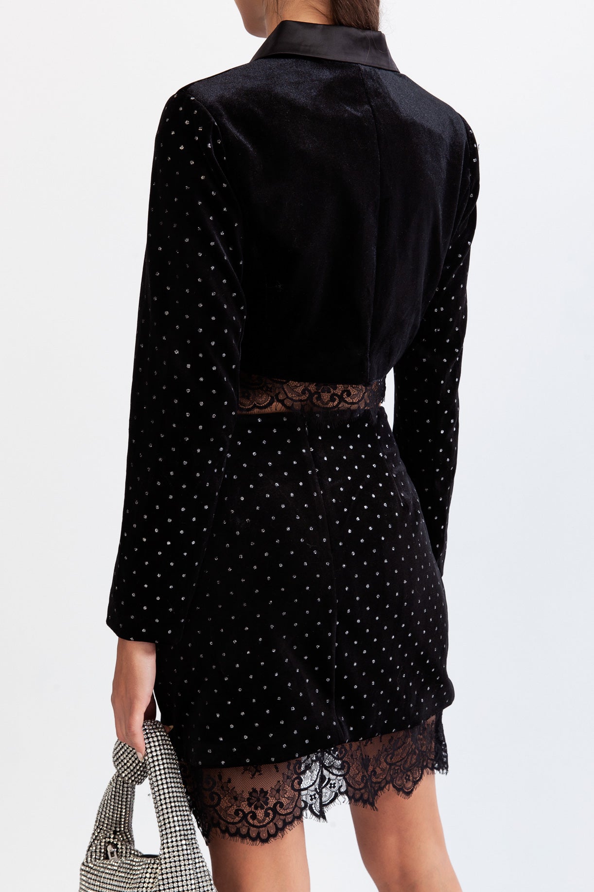 Velvet co-ord with lace - Black