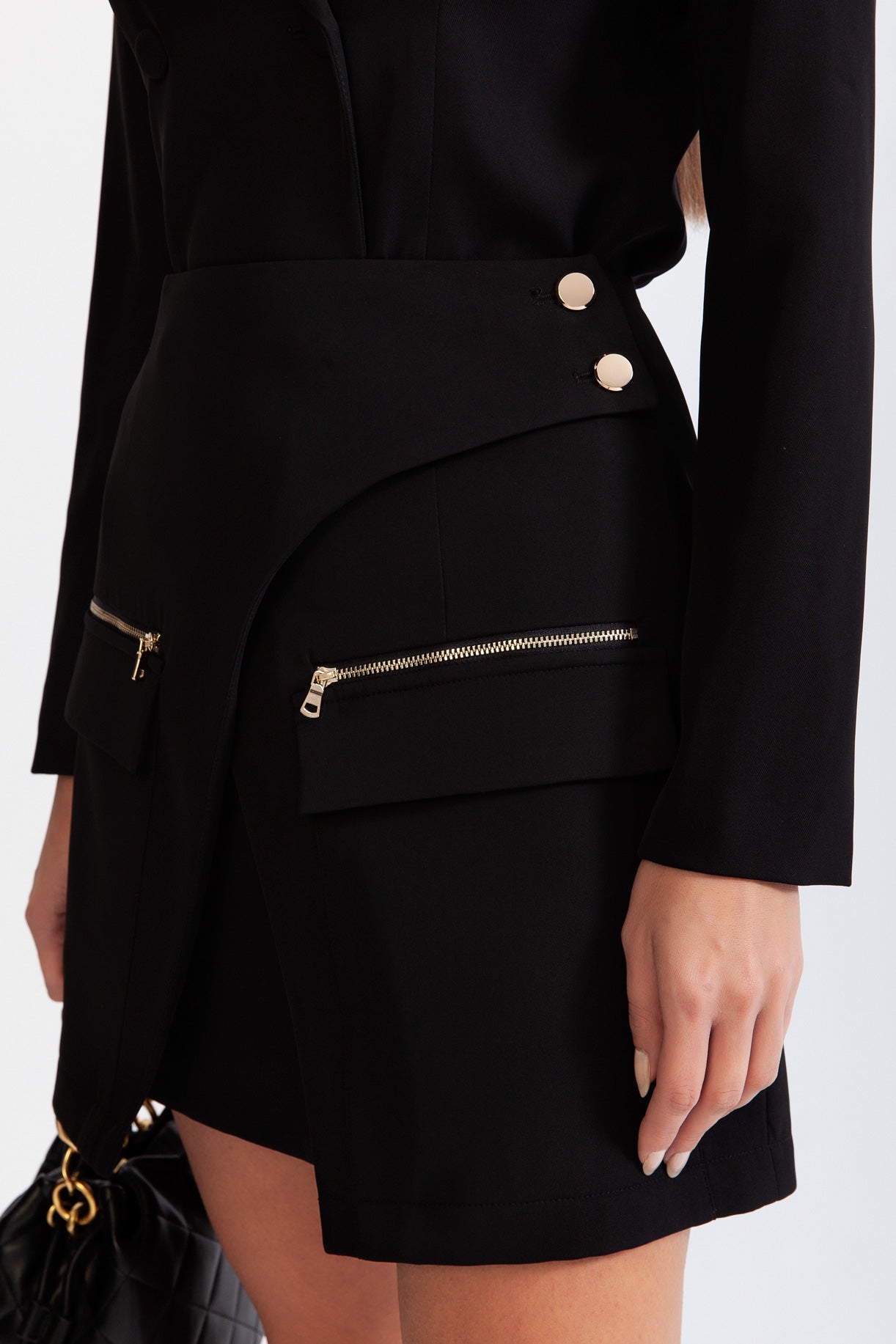 Long jacket with overlapping corset detail - Black