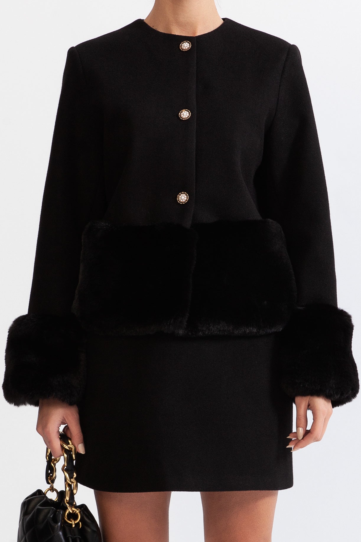 Faux fur Co-Ord with jacket and skirt - Black