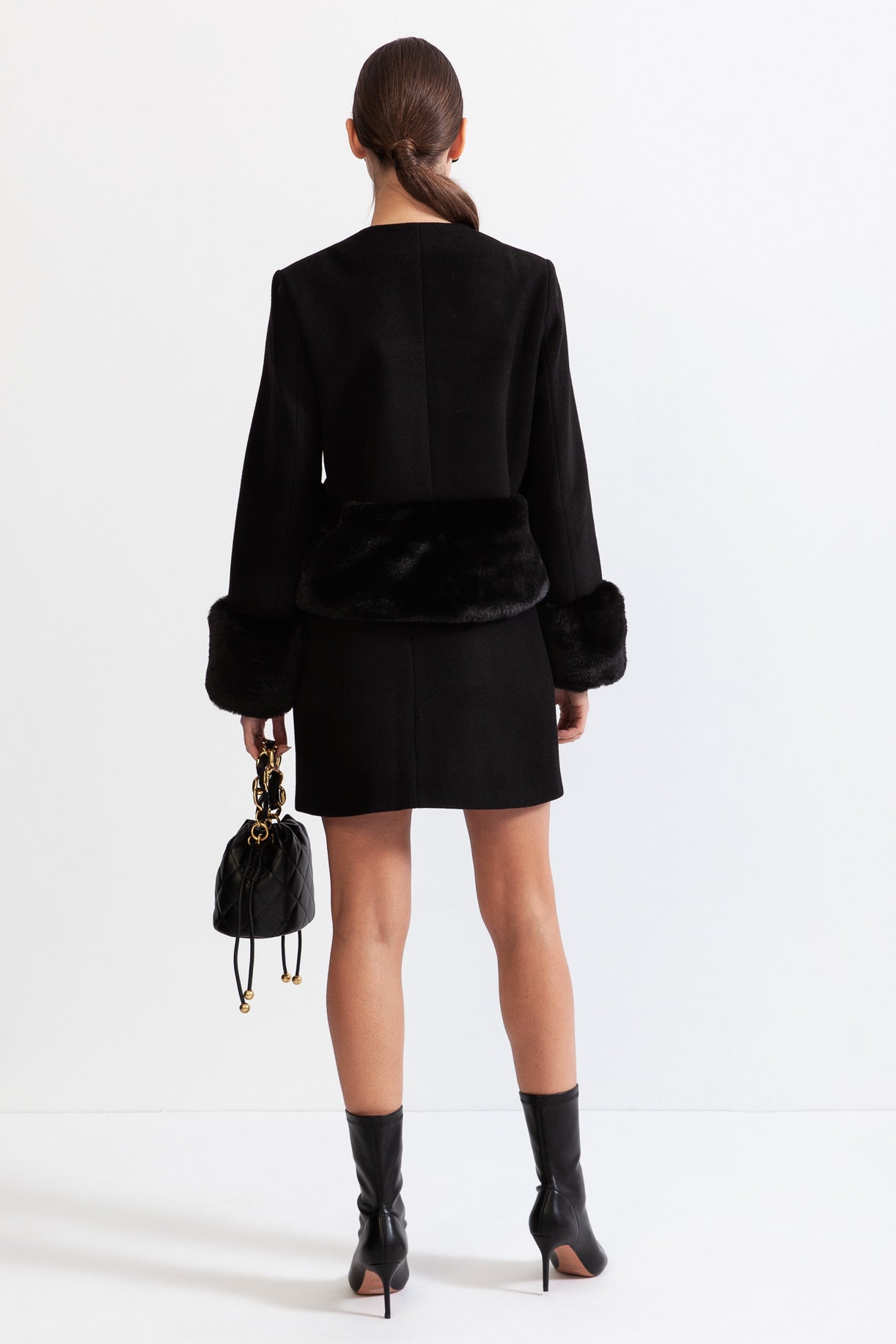 Faux fur Co-Ord with jacket and skirt - Black