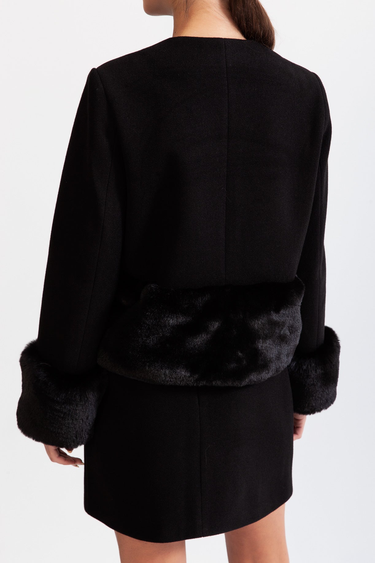 Faux fur Co-Ord with jacket and skirt - Black