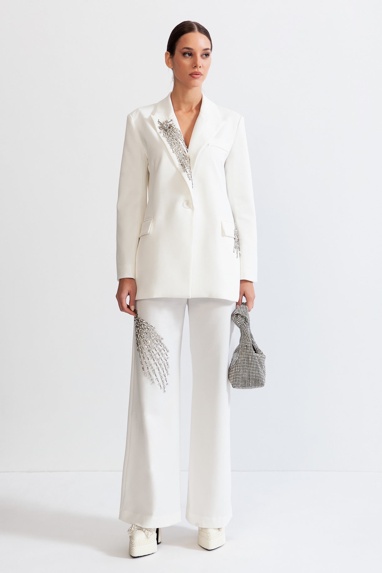 Jewel Co-Ord with Trousers and Jacket - White