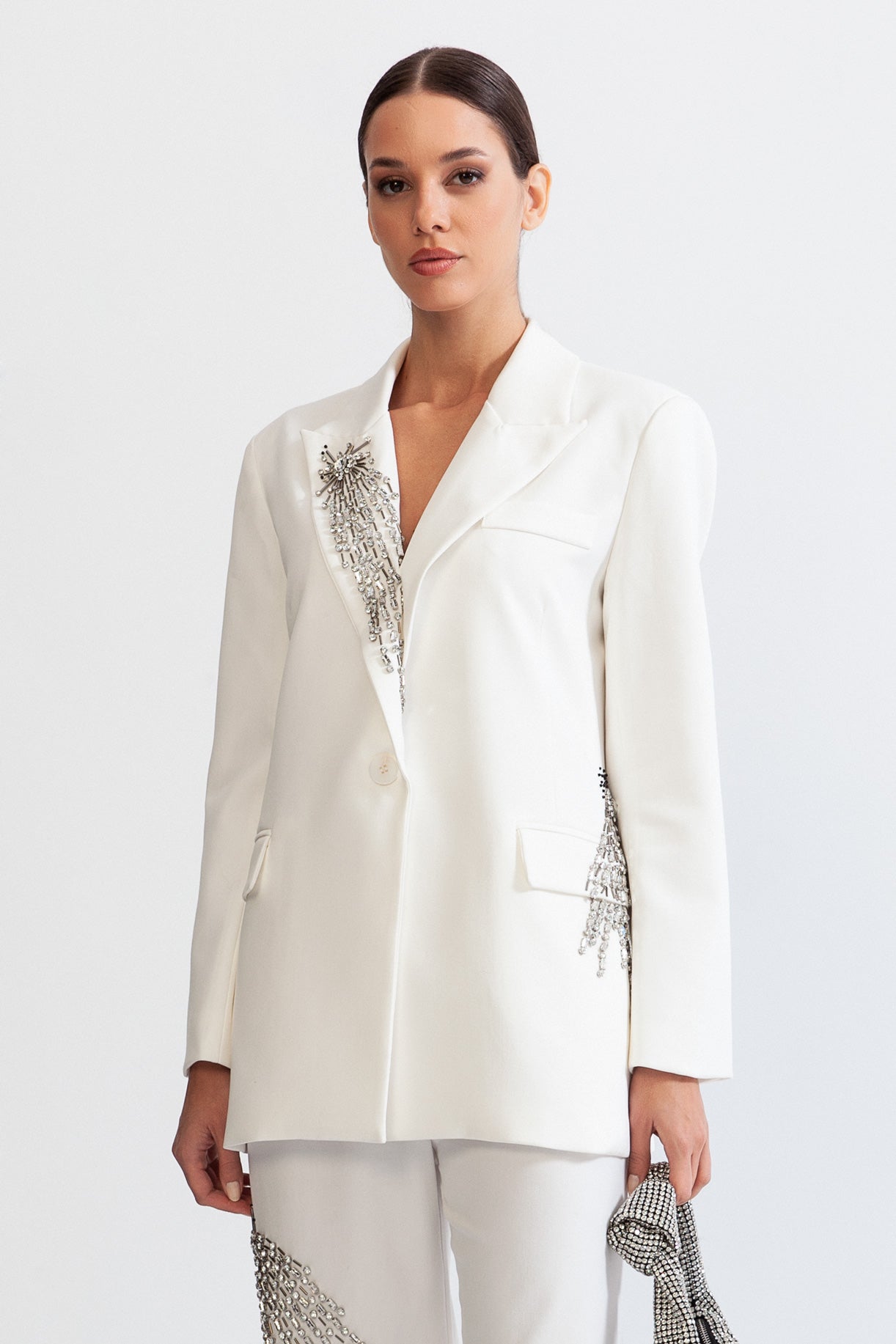 Jewel Co-Ord with Trousers and Jacket - White