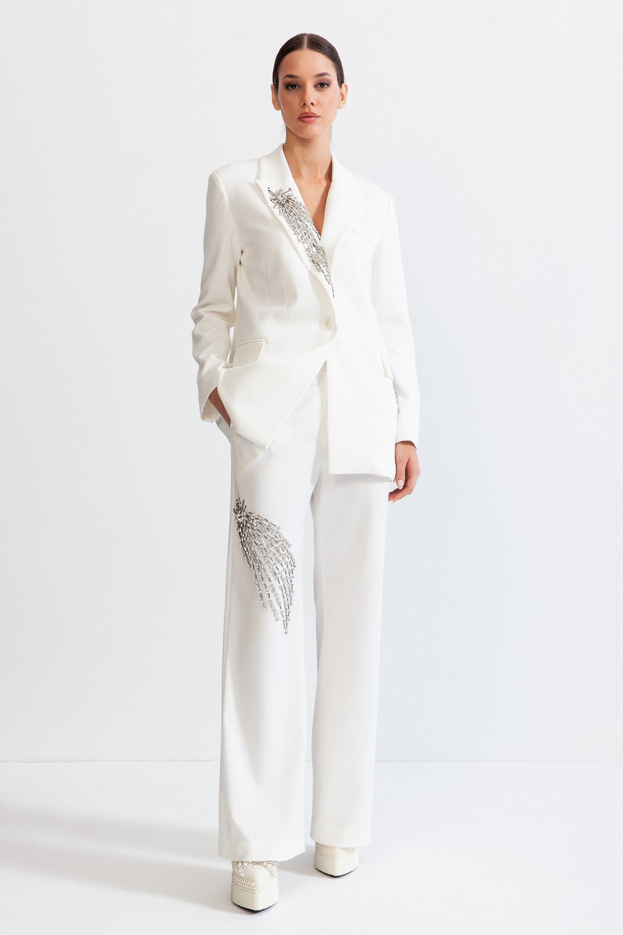 Jewel Co-Ord with Trousers and Jacket - White