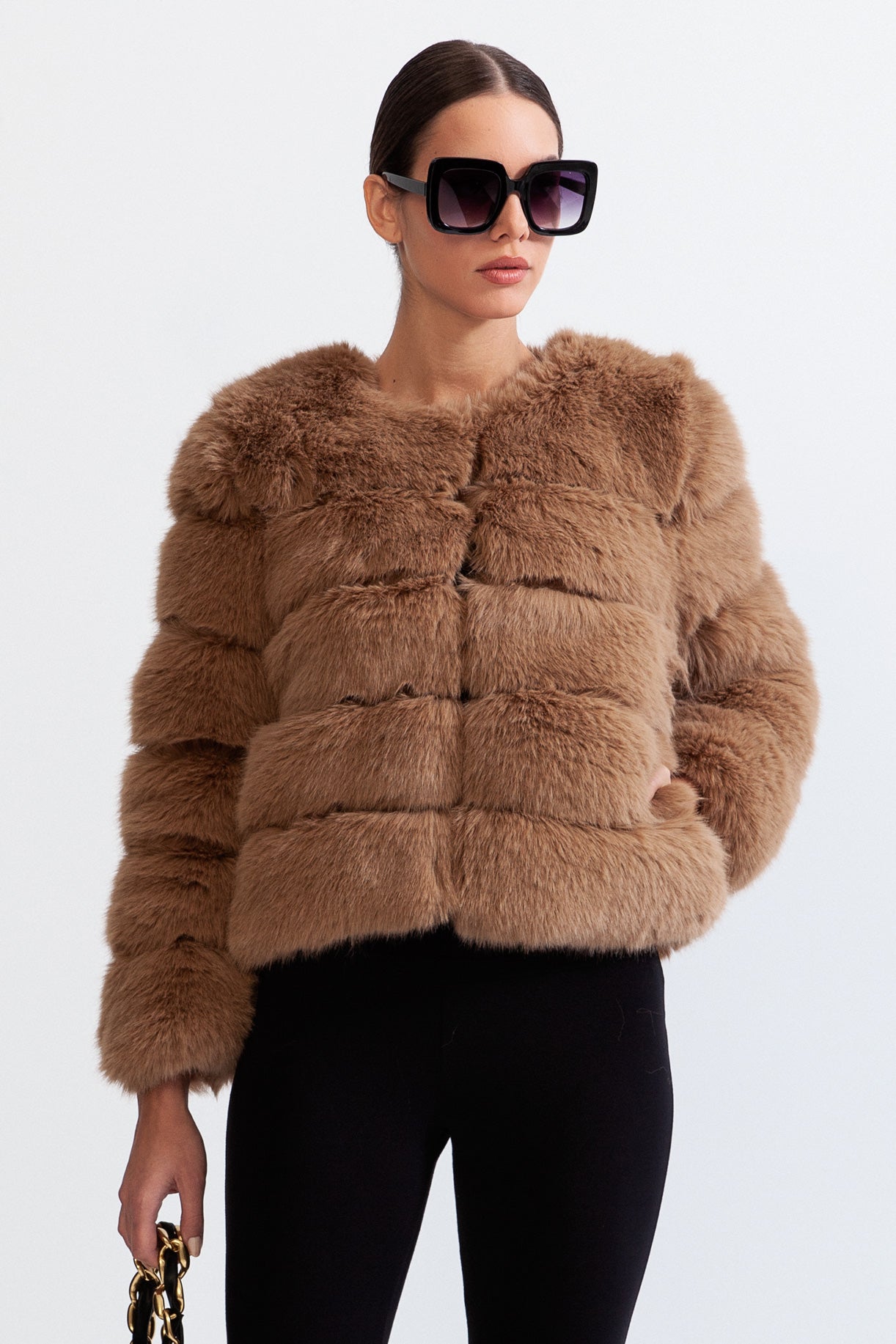 Faux Fur Jacket - Brown