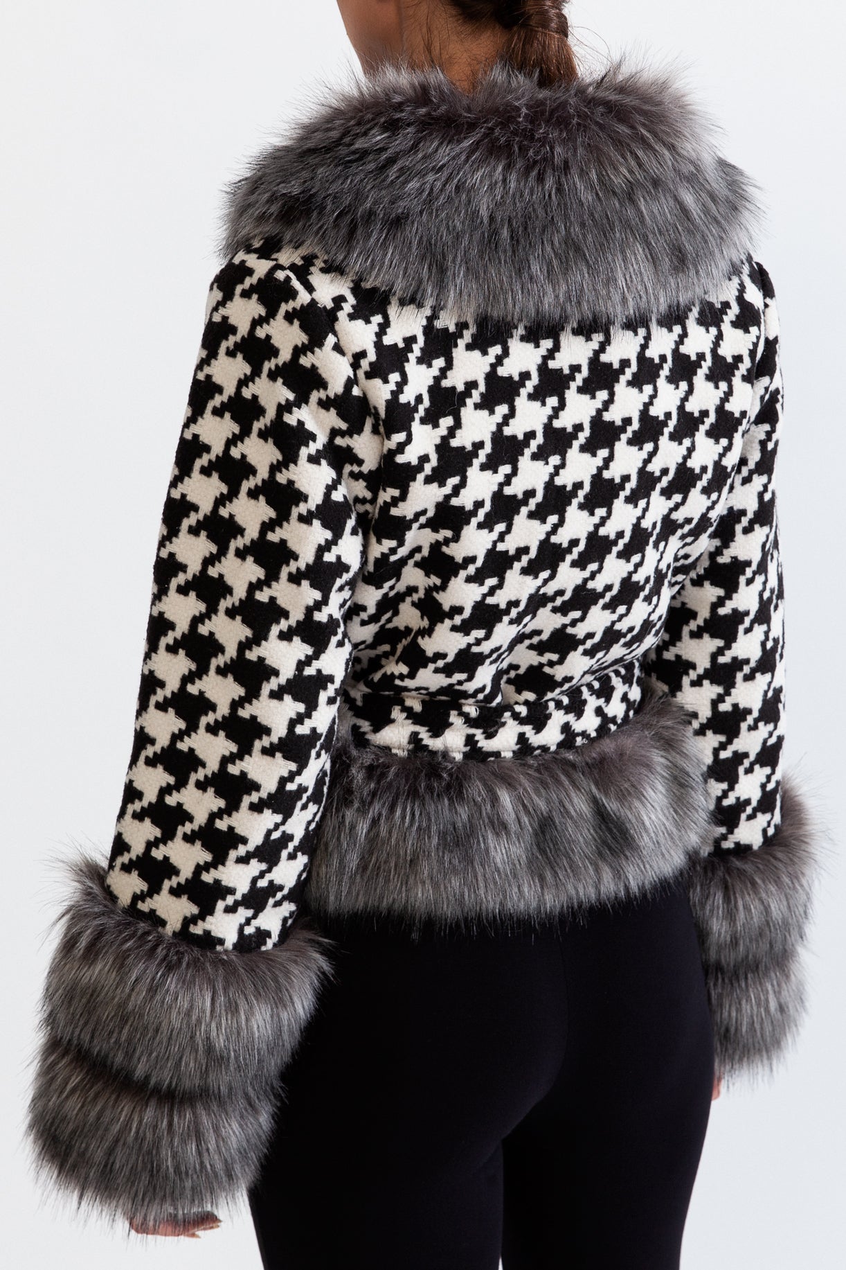 Houndstooth Wool Belted frakke med til