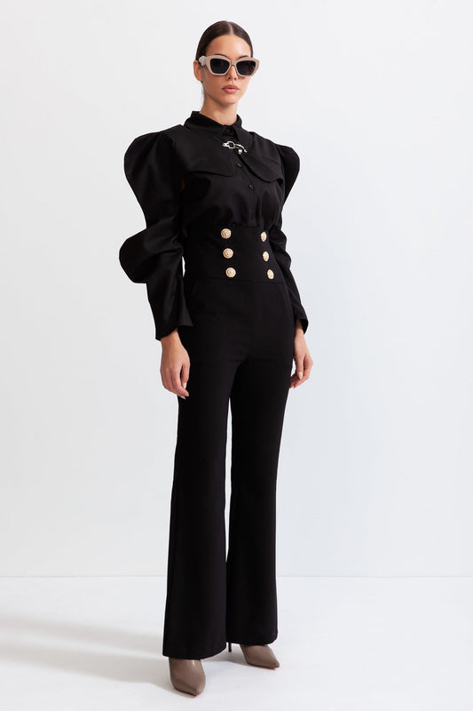 Double breasted High waisted trousers - Black