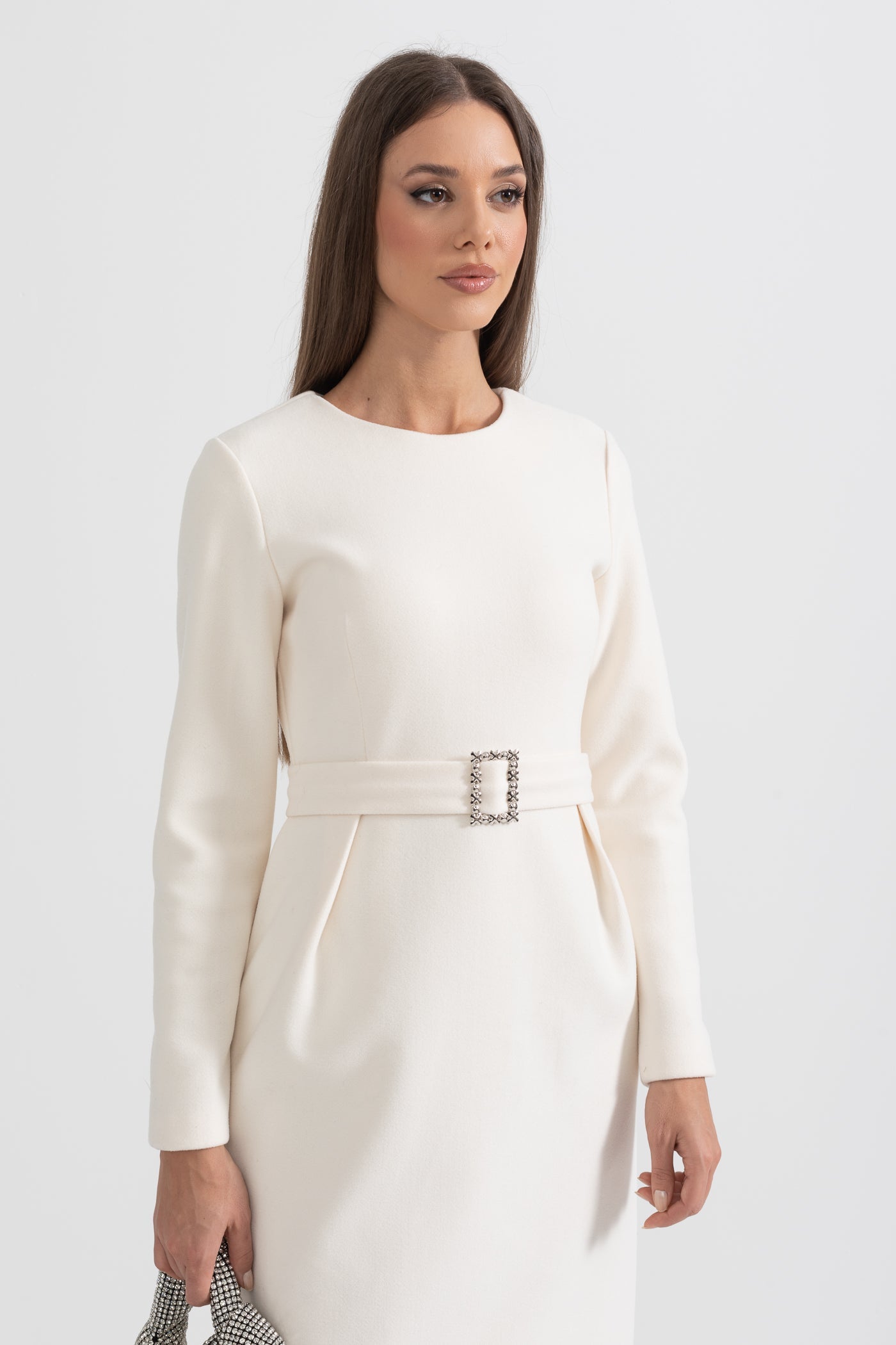 Elegant kjole med Cape -stil top - Ivoire