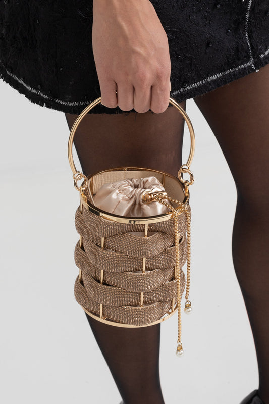 Elegant Bucket Bag With Satin Inside Closure - Gold