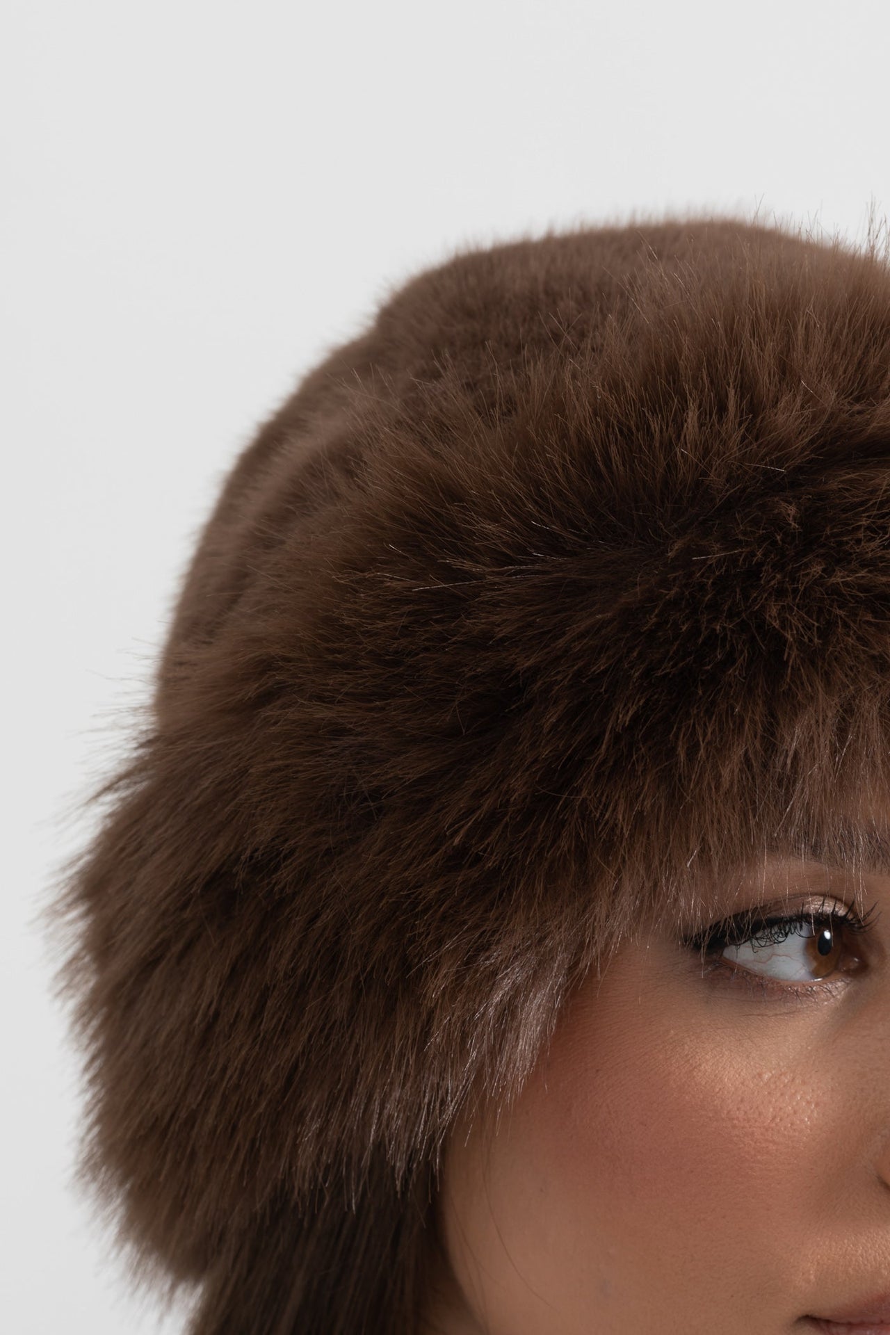 Faux Fur Hat With Wide Brim - Brown