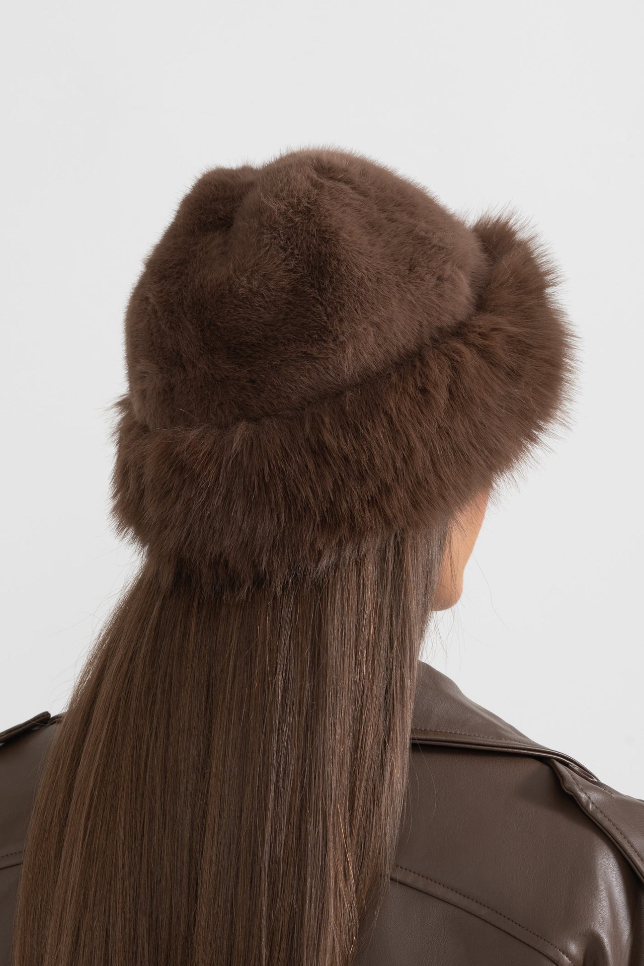 Faux Fur Hat With Wide Brim - Brown