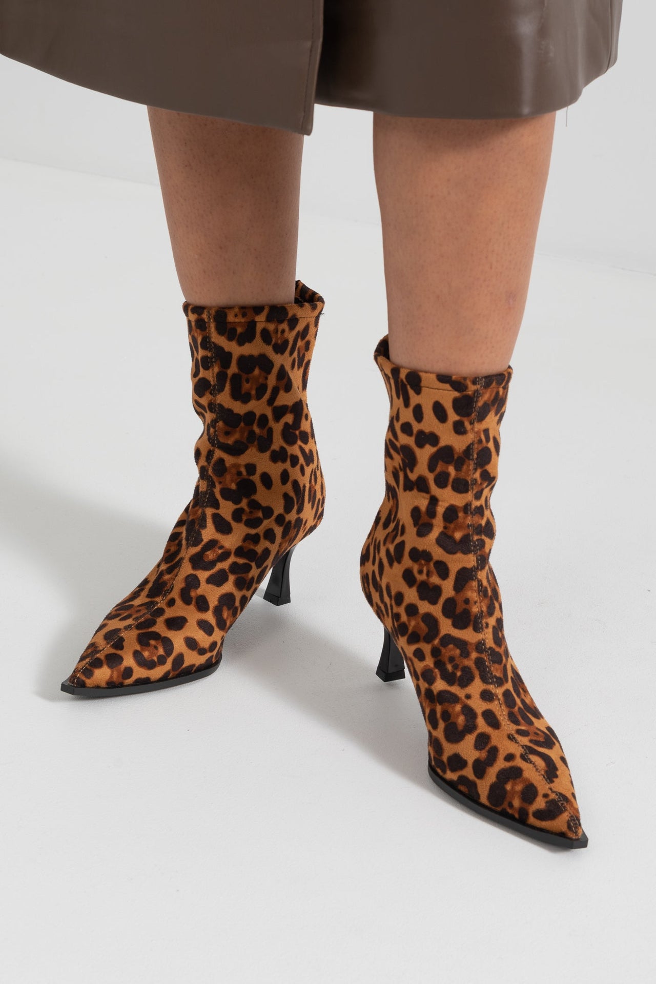 Elegant Suede Ankle Boots - Animal Print