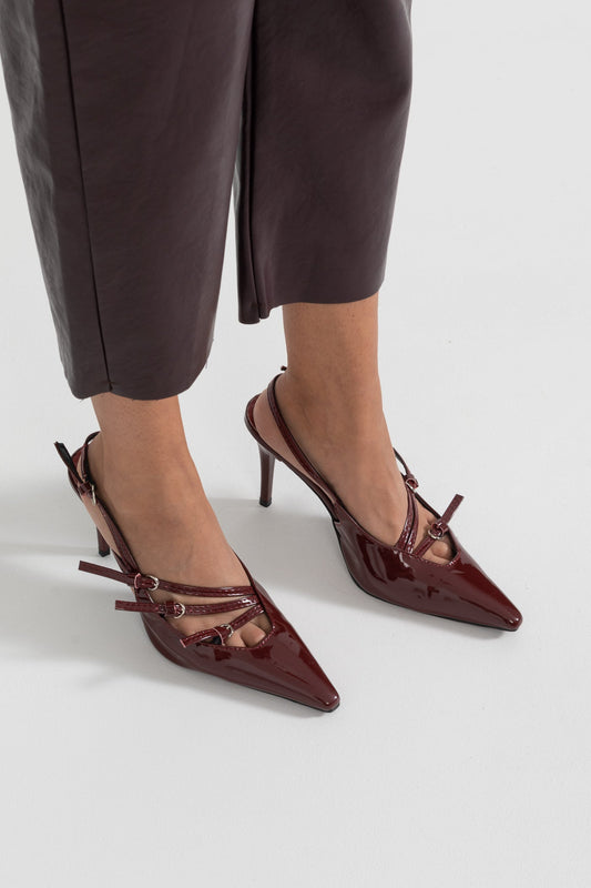 Glossy Slingback Heels - Bourgogne