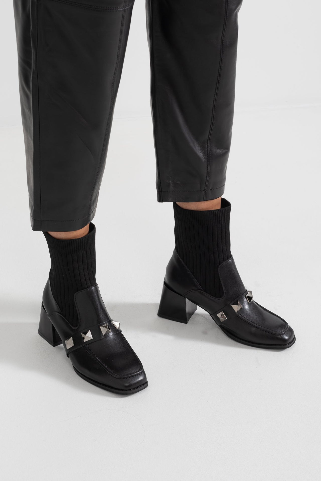 Elegant Vegan Leather Sock Boots - Black