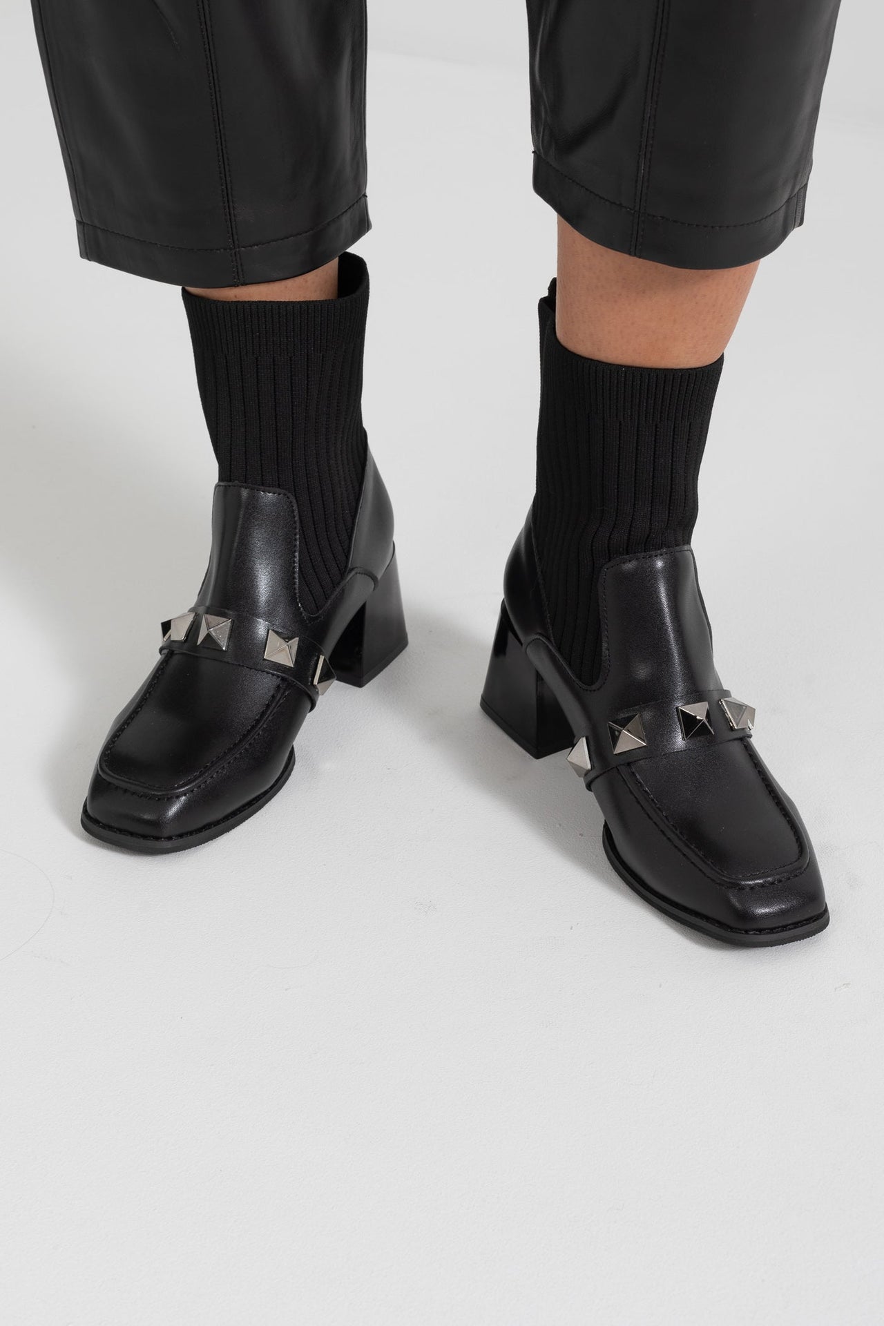 Elegant Vegan Leather Sock Boots - Black