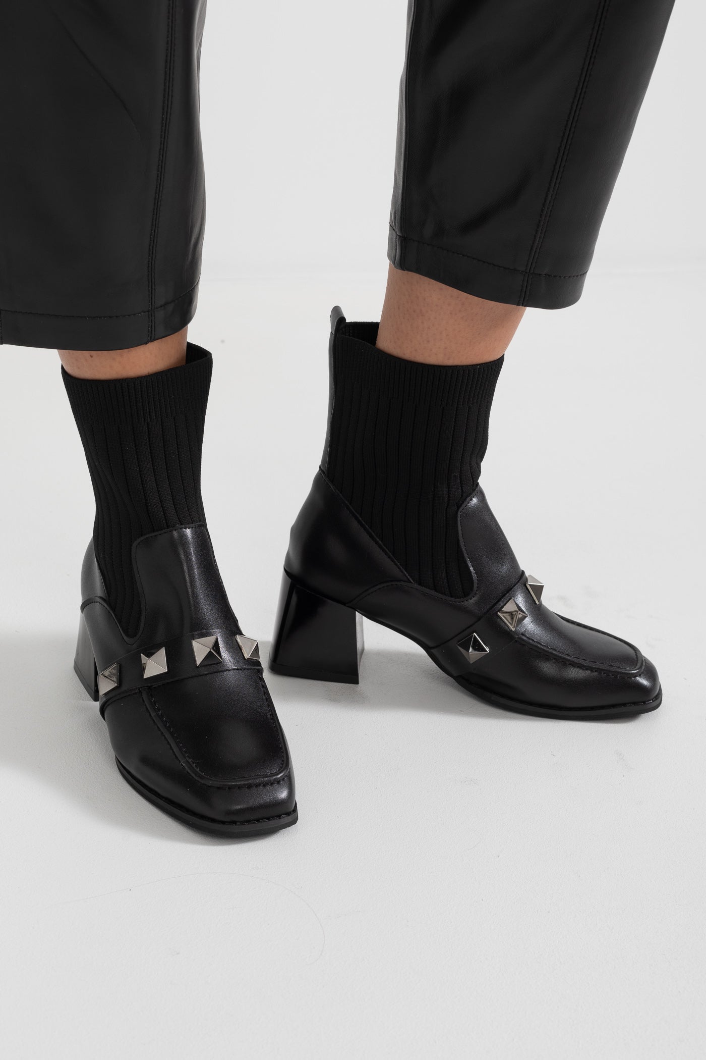 Elegant Vegan Leather Sock Boots - Black