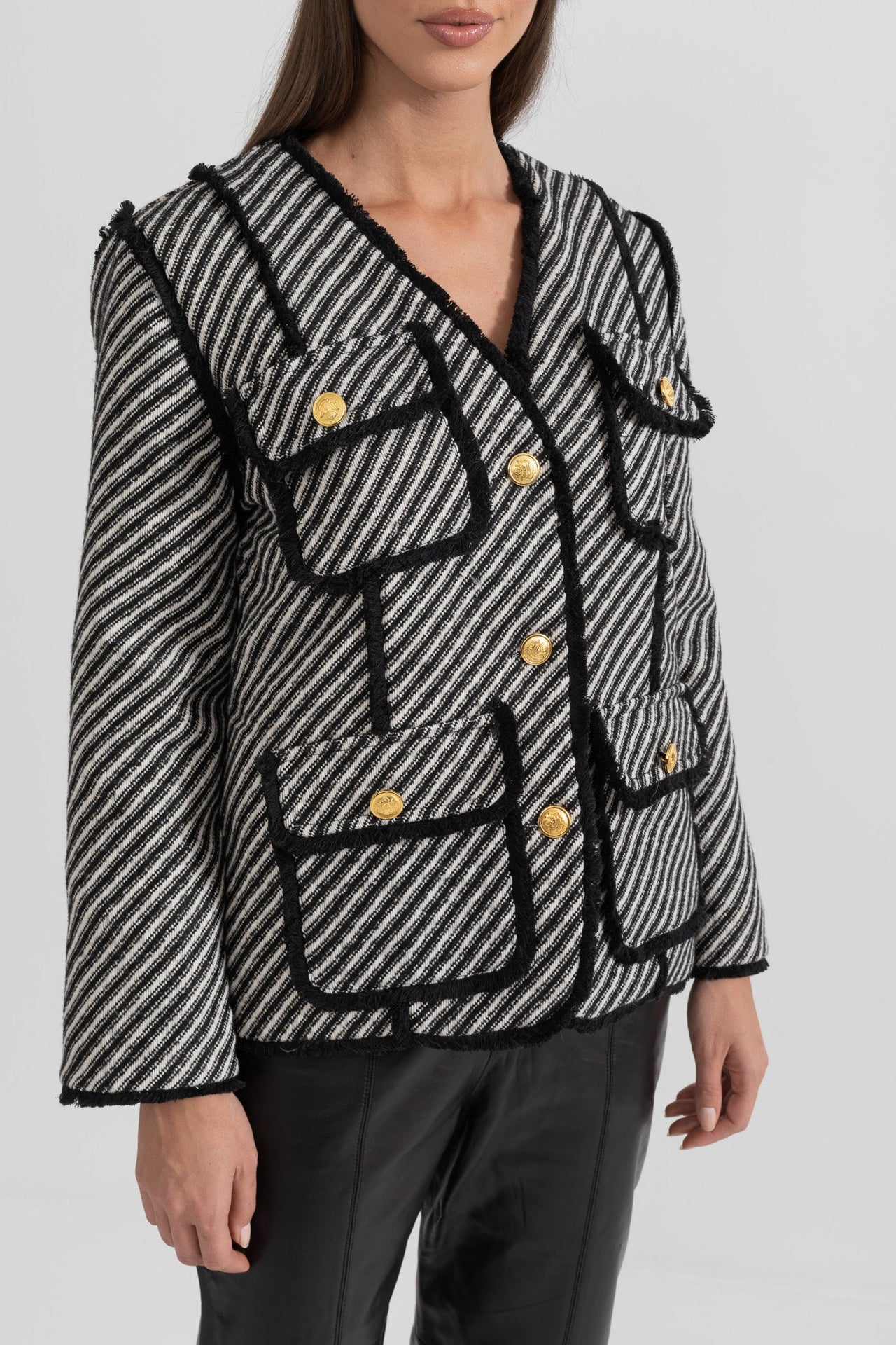 Striped Tweed Blazer - Black and White