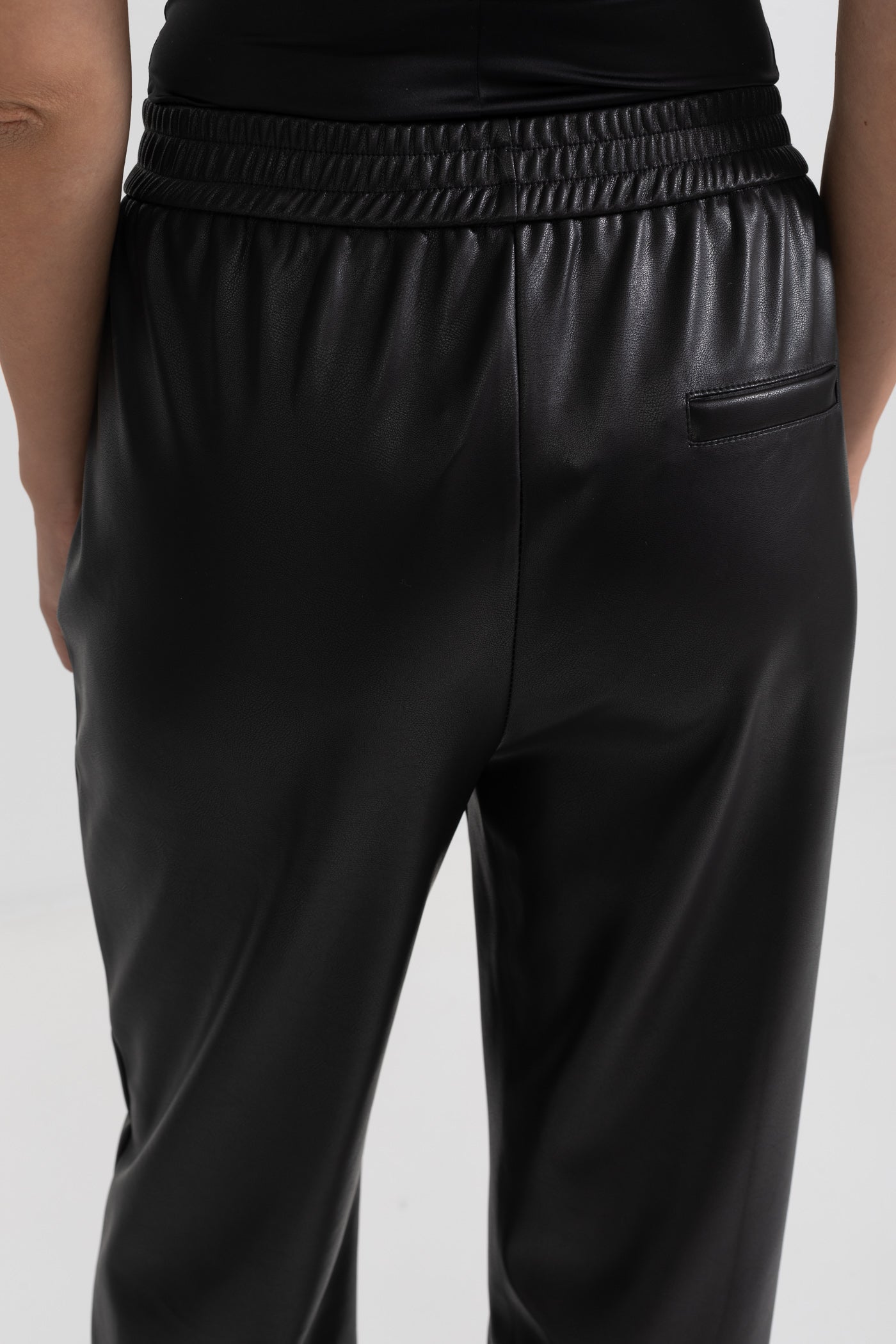 Vegan Leather Trousers With Elastic Waistband - Black