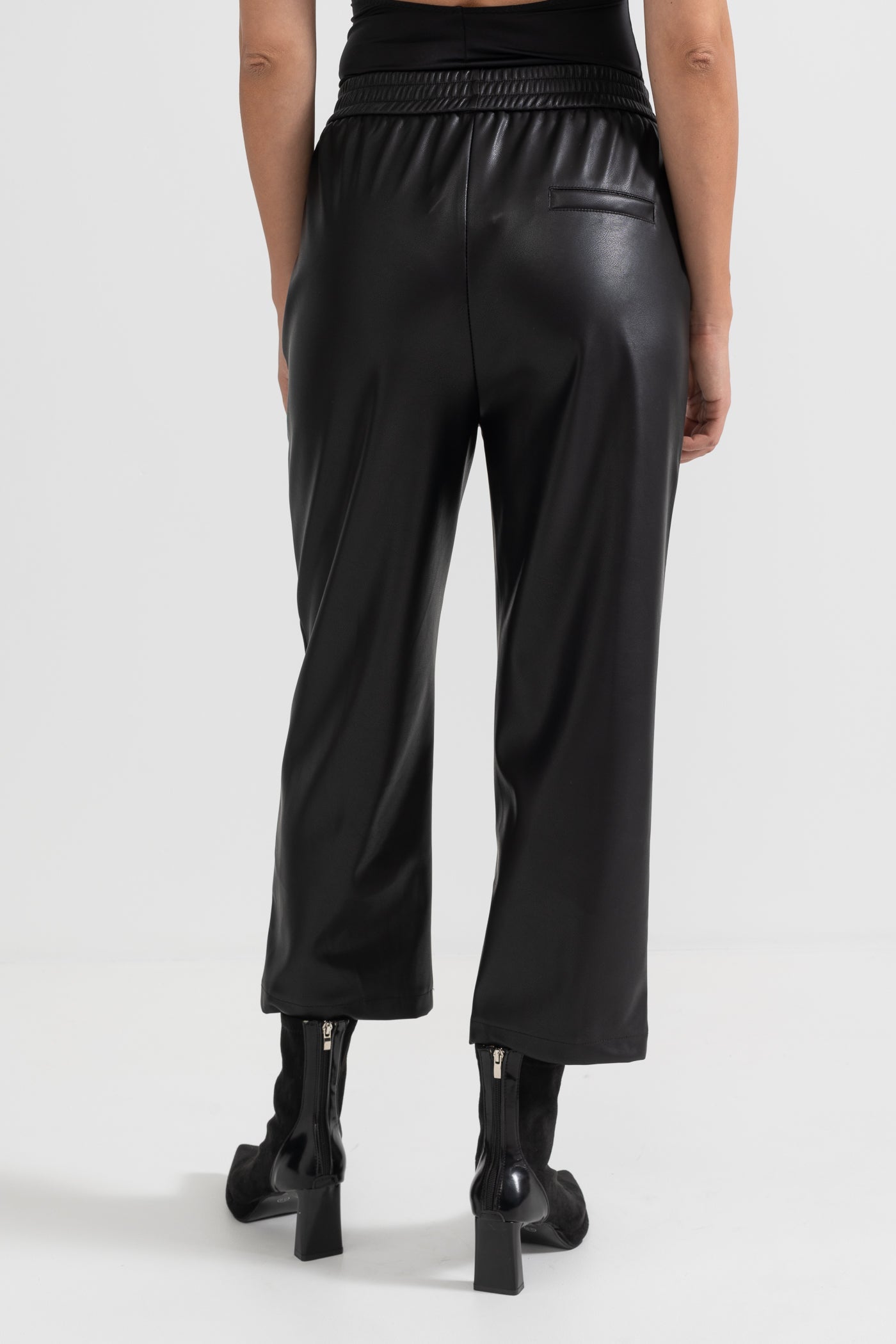 Vegan Leather Trousers With Elastic Waistband - Black