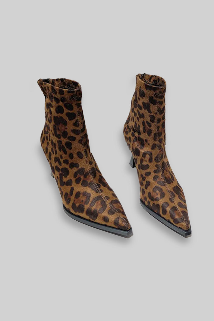 Elegant Suede Ankle Boots - Animal Print