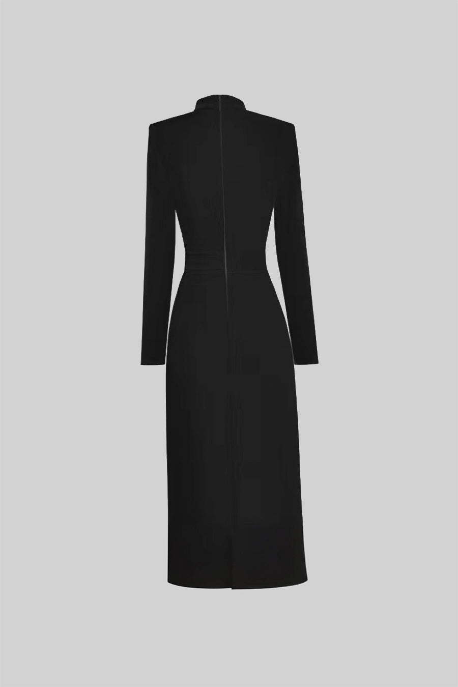 Elegant Bow-Collar Long-Sleeved Dress - Black