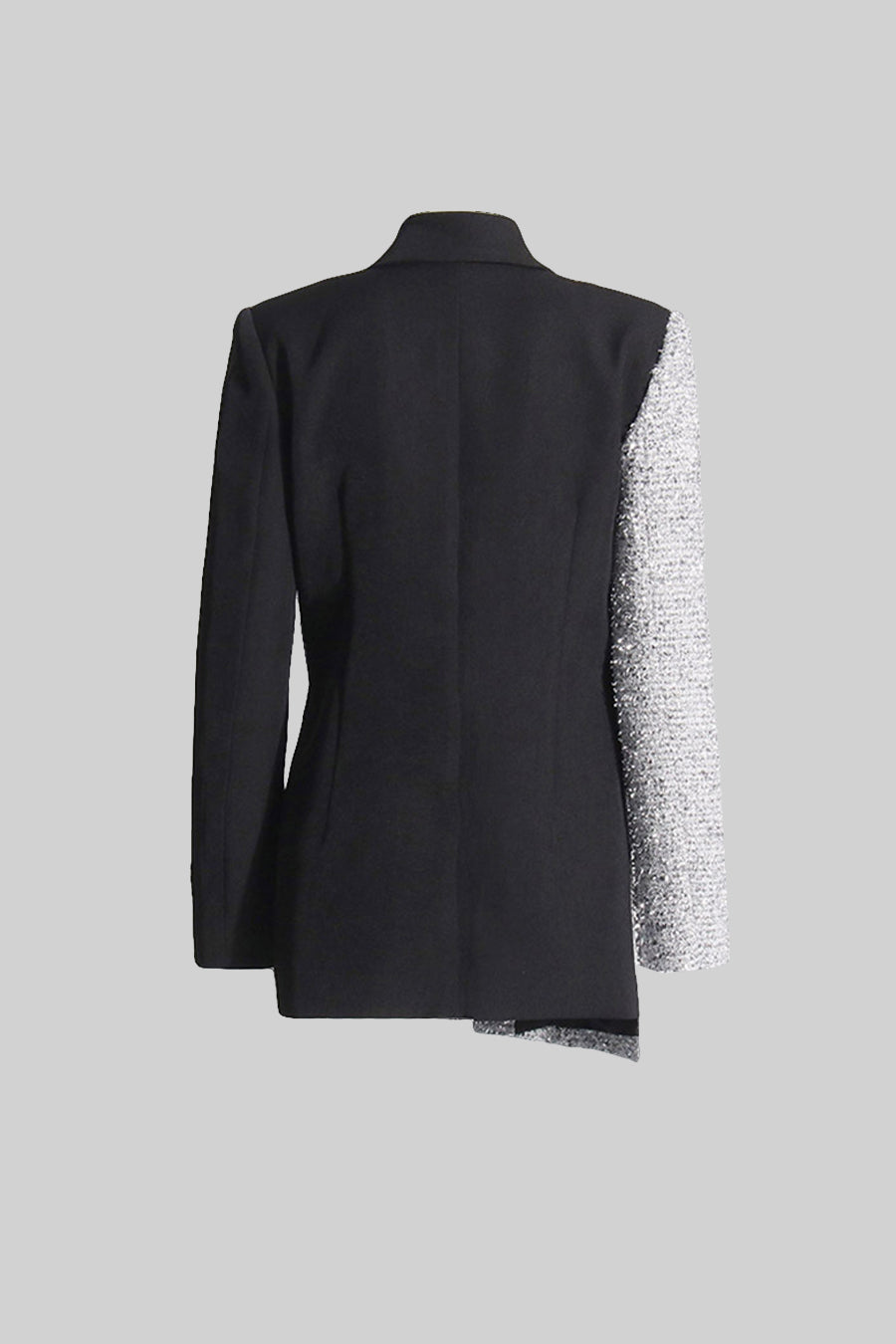 Contemporary Dual-Tone Blazer With Asymmetrical Hem - Black And Silver